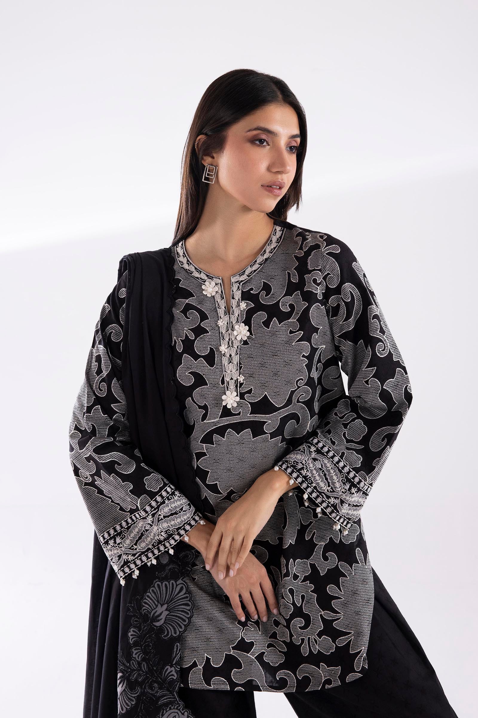 jacquard Kurti in Black