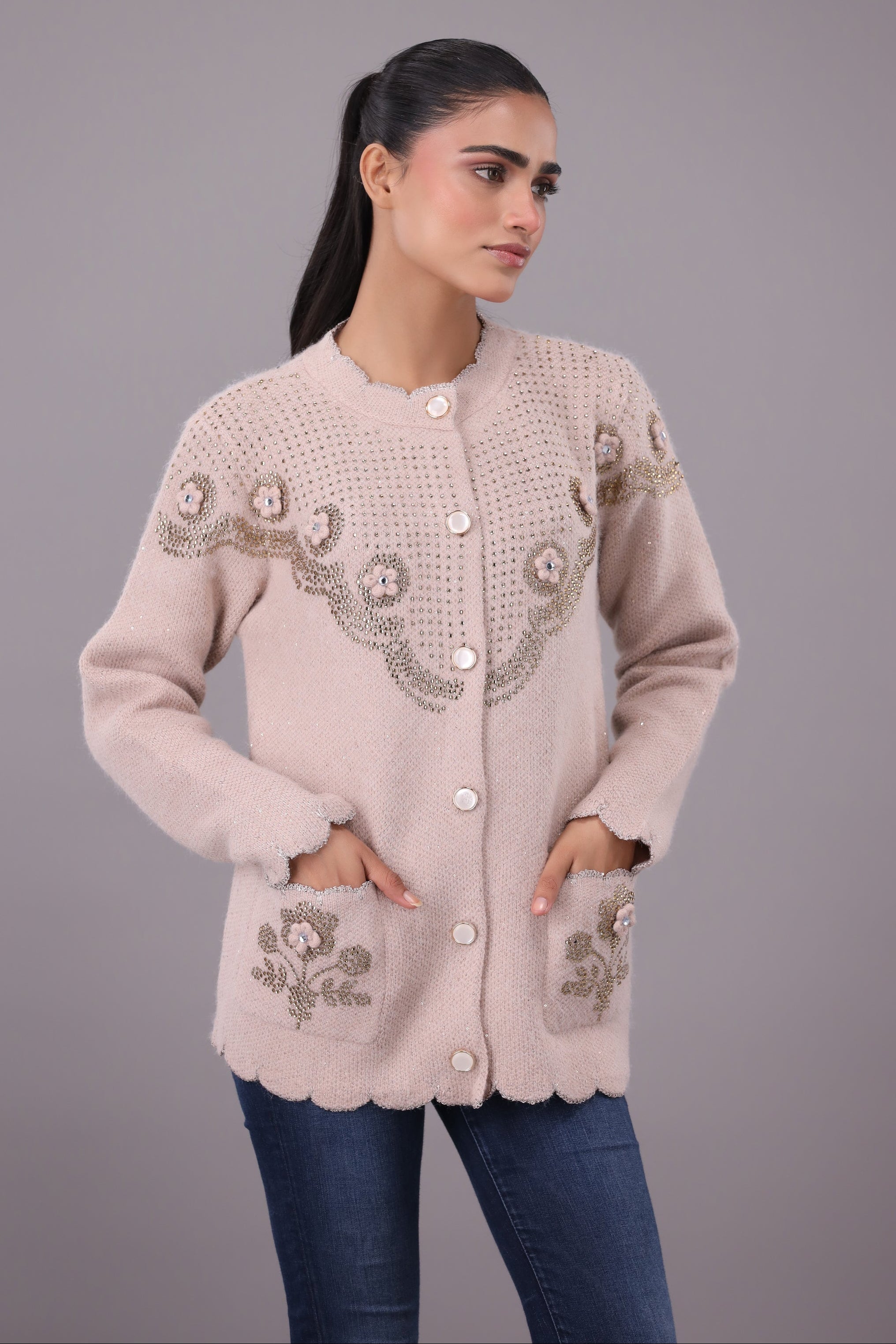 wool Cardigan in Light pink