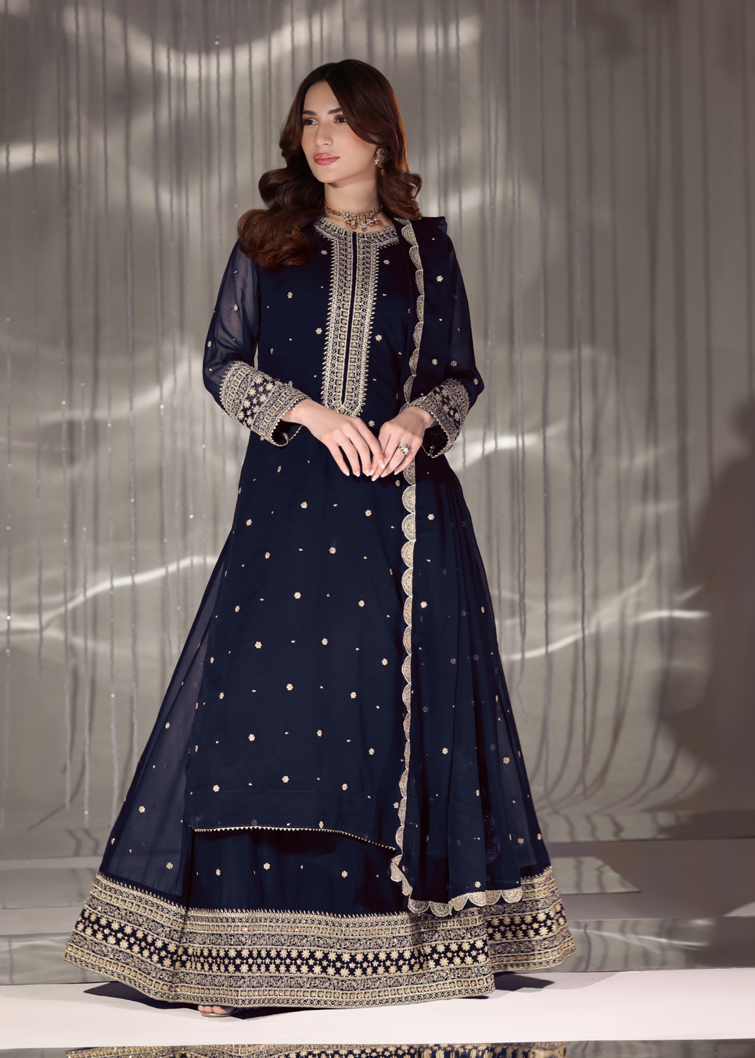 pk chiffon Lehenga in Navy blue