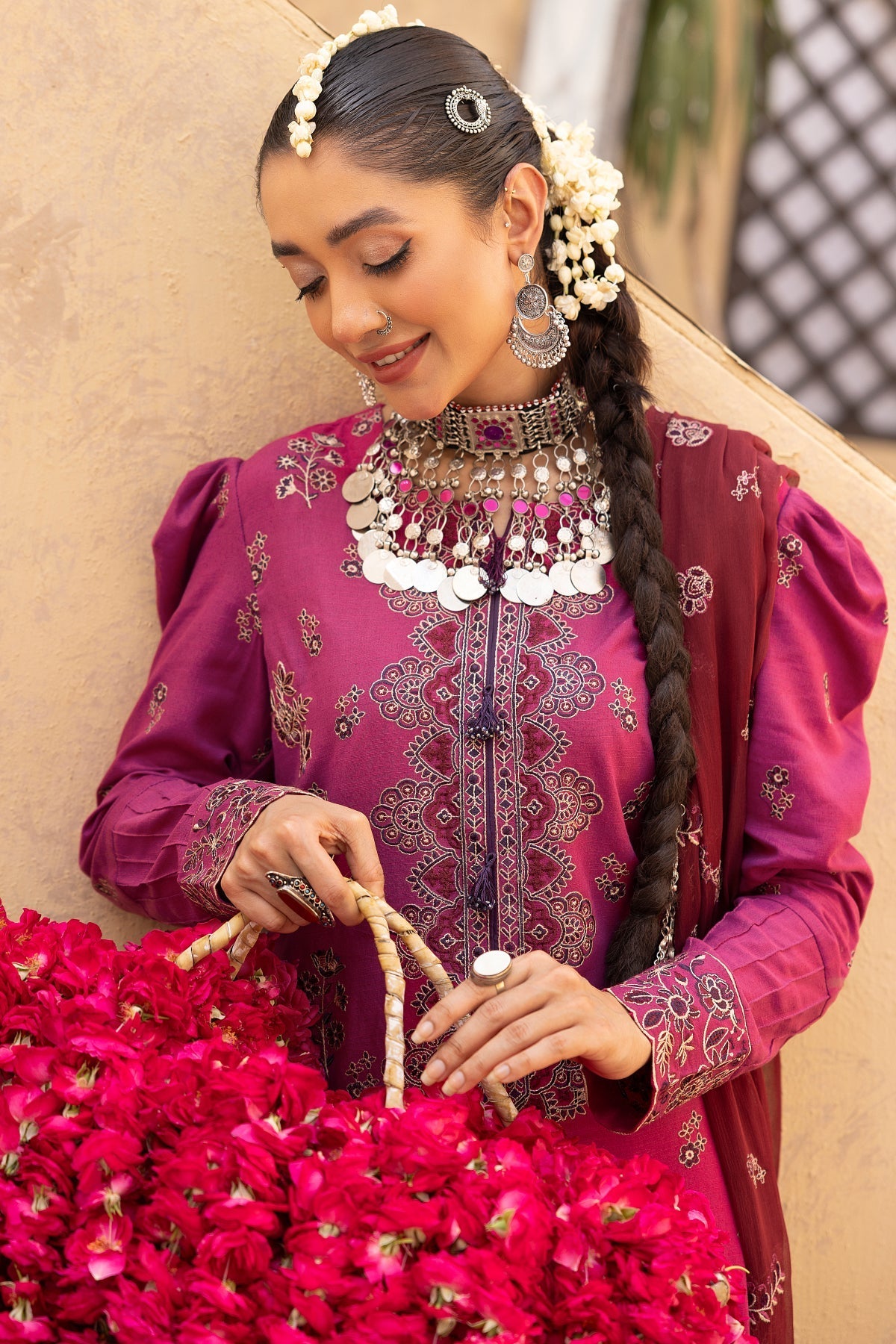 karandi Unstitched in Magenta