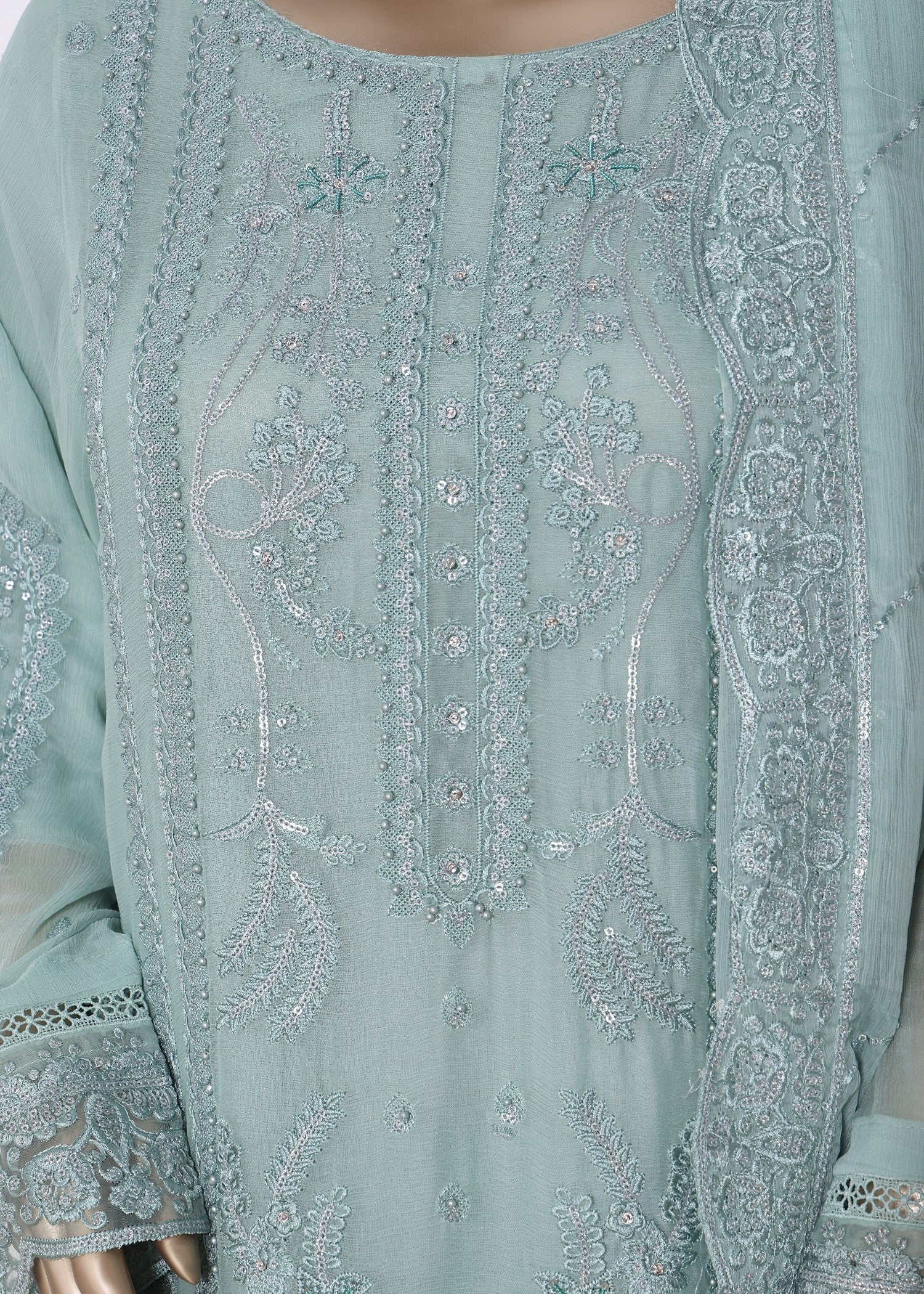 polyester chiffon Kurta Set in Pastel green