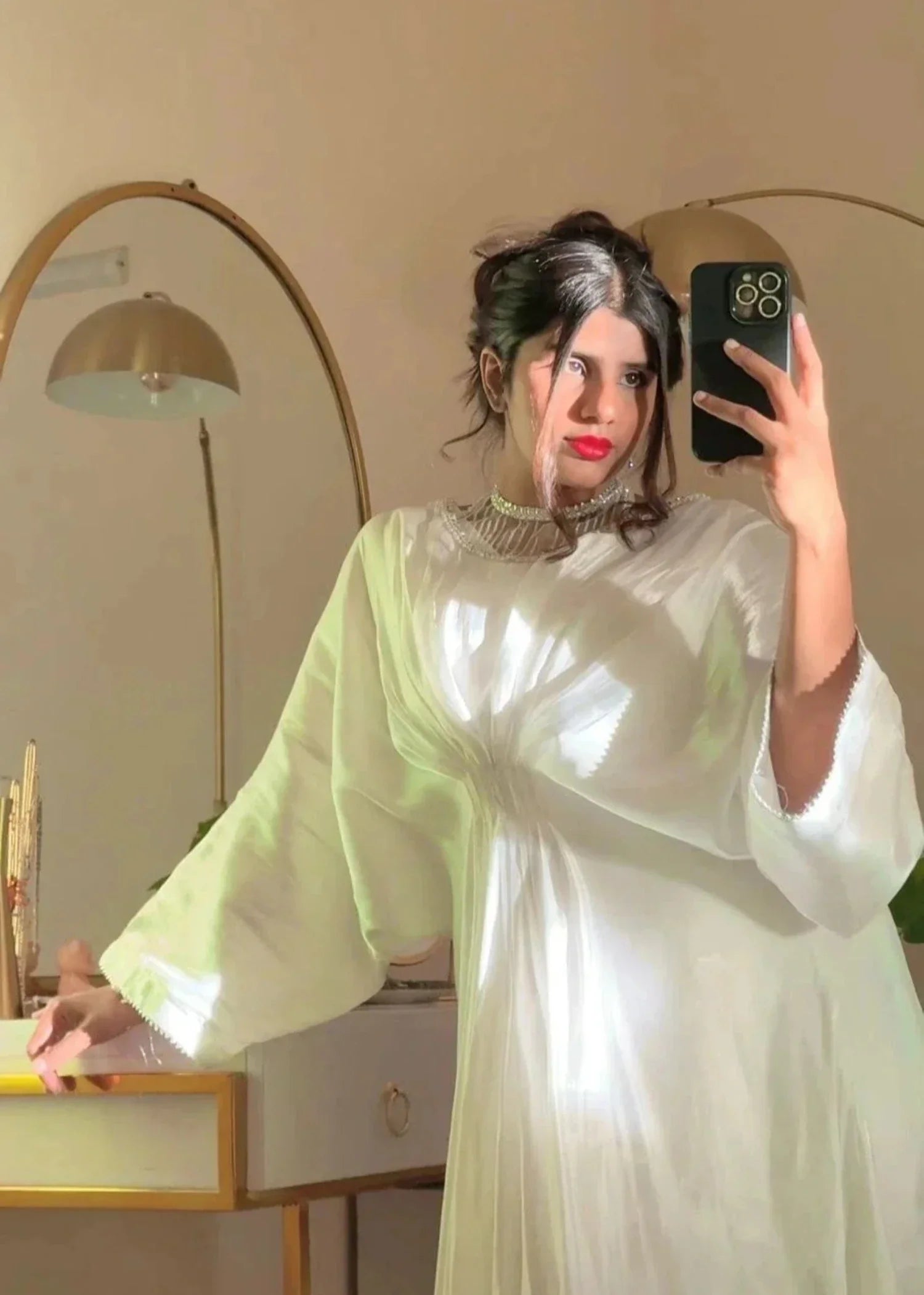 korean raw silk Kaftan in White