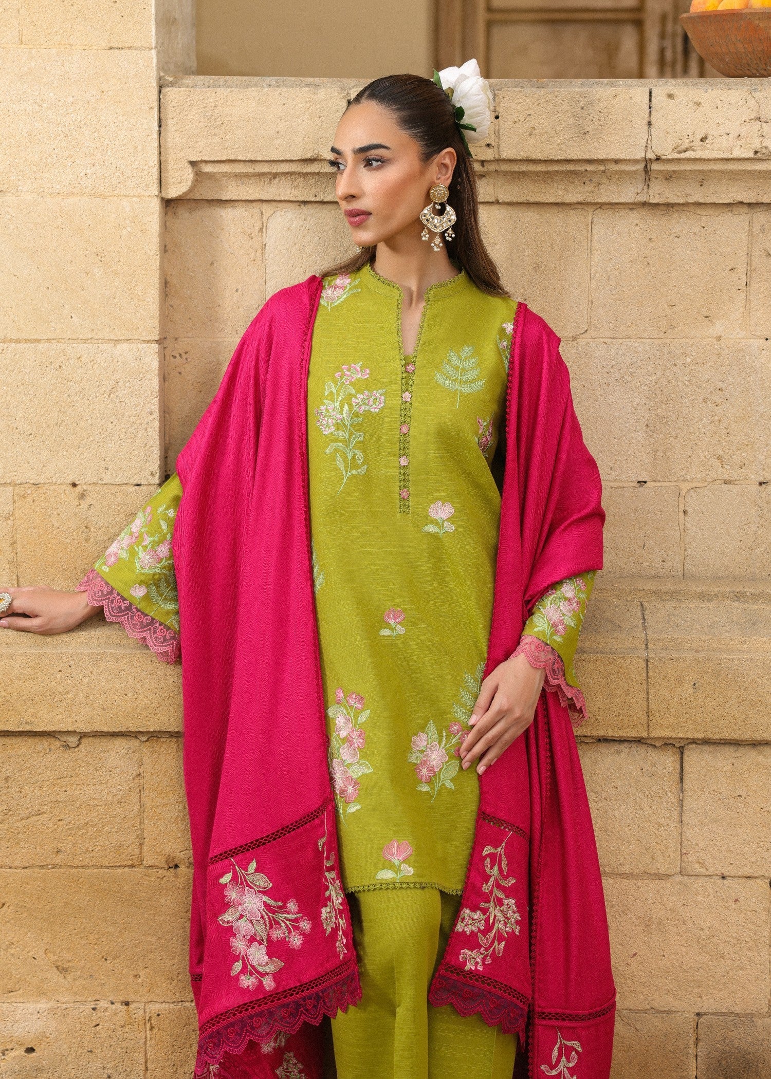 khaddar Unstitched in Apple green
