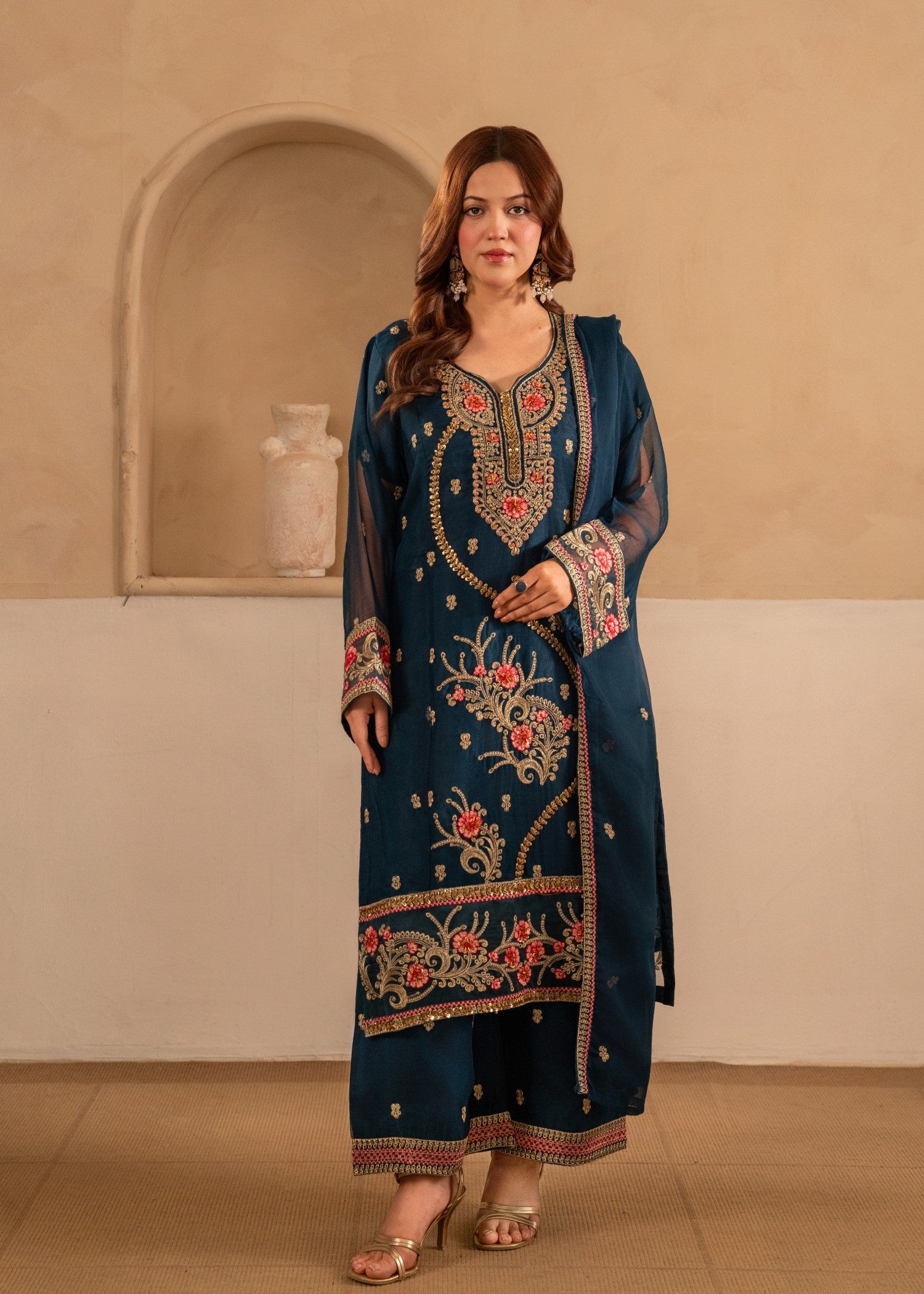chiffon Kurta Set in Teal