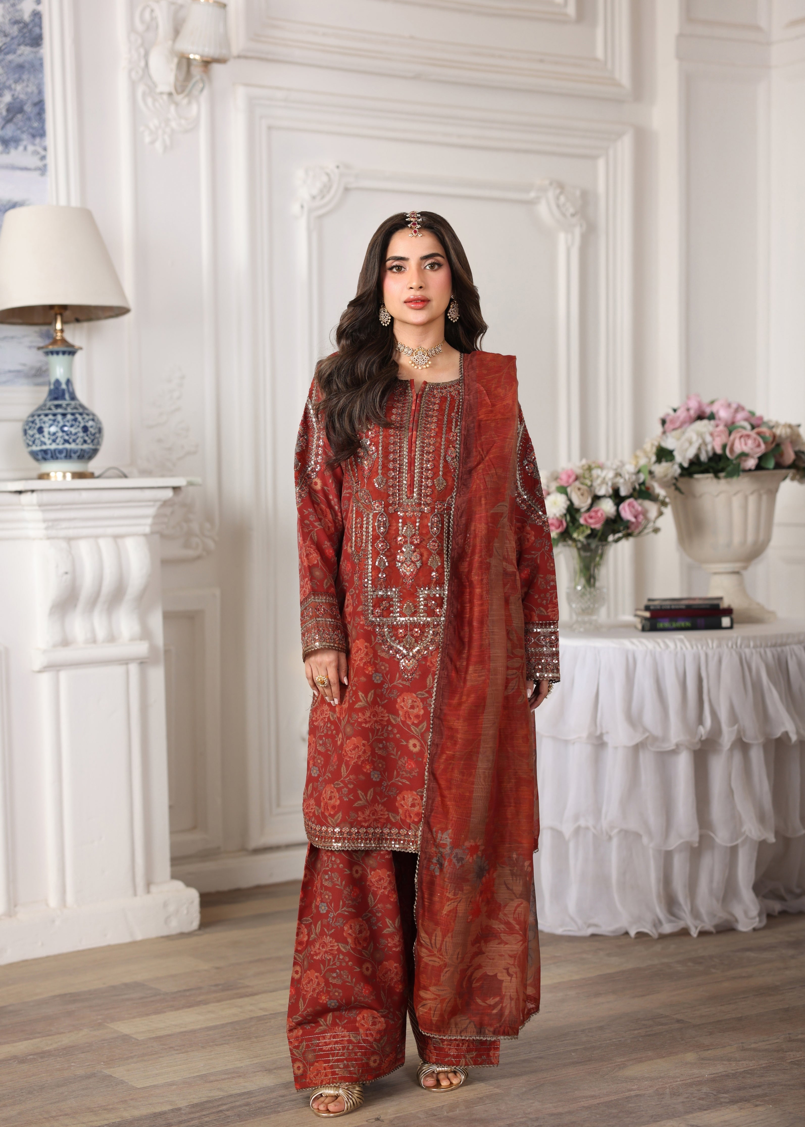 silk Kurta Set in Rustic brown