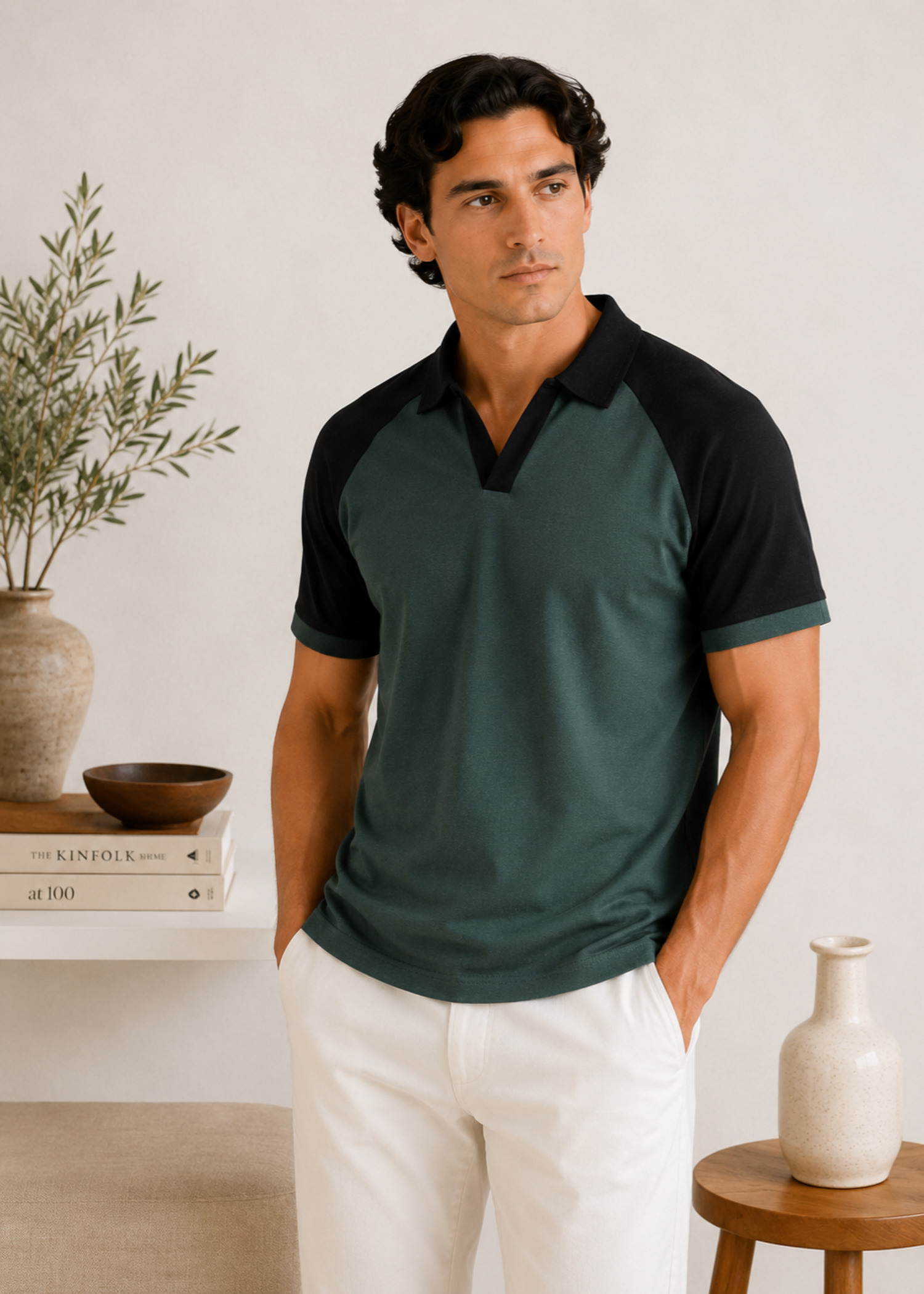 cotton Polo Shirt in Black, green