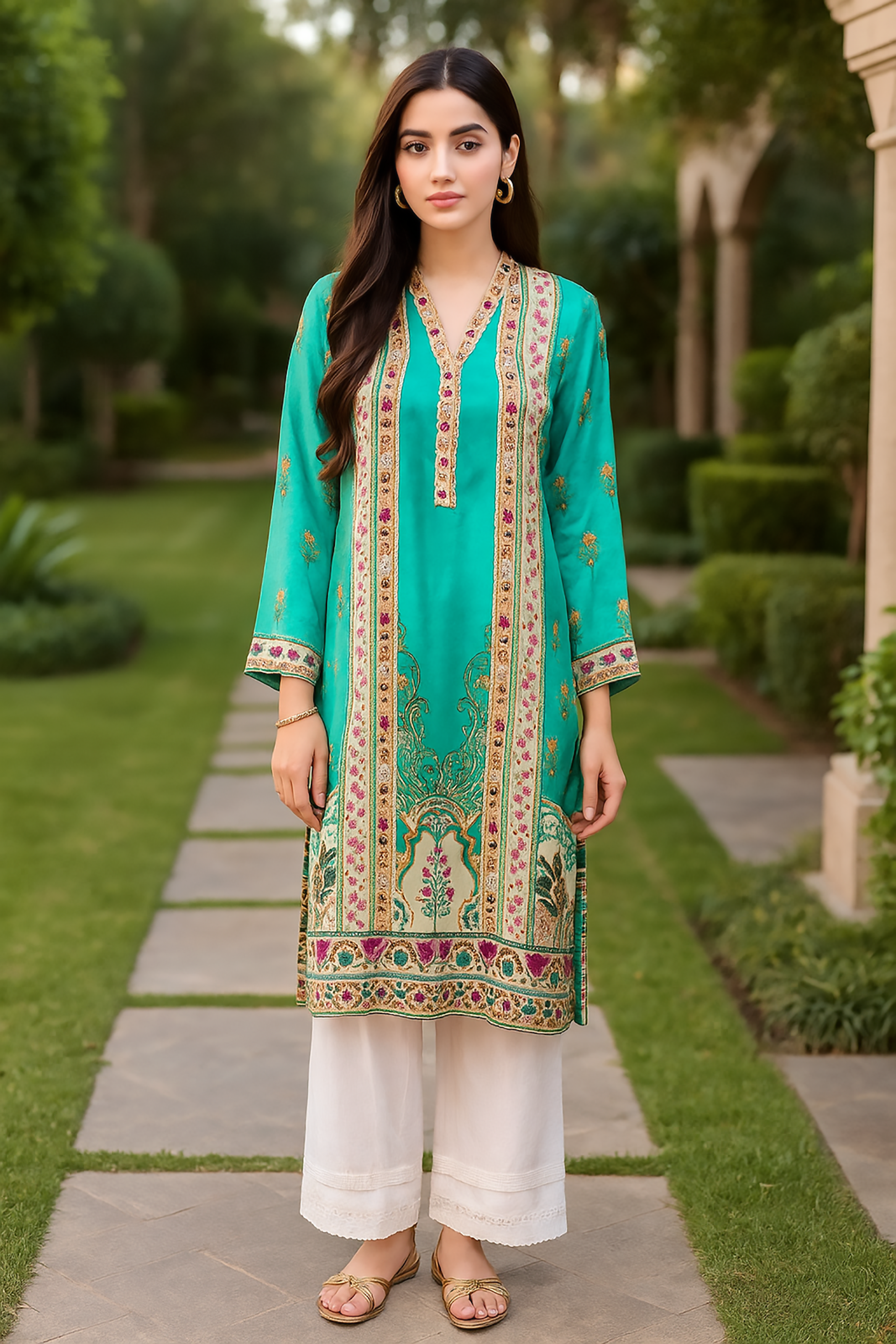 silk Kurti in Green