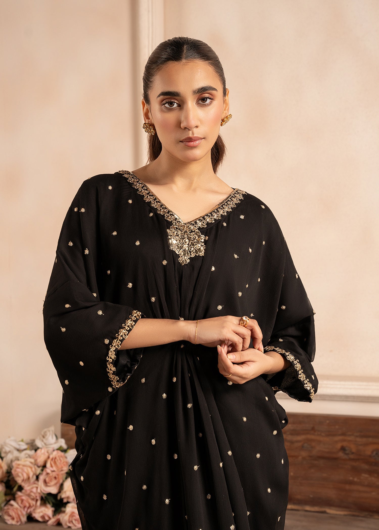chiffon Kaftan in Black