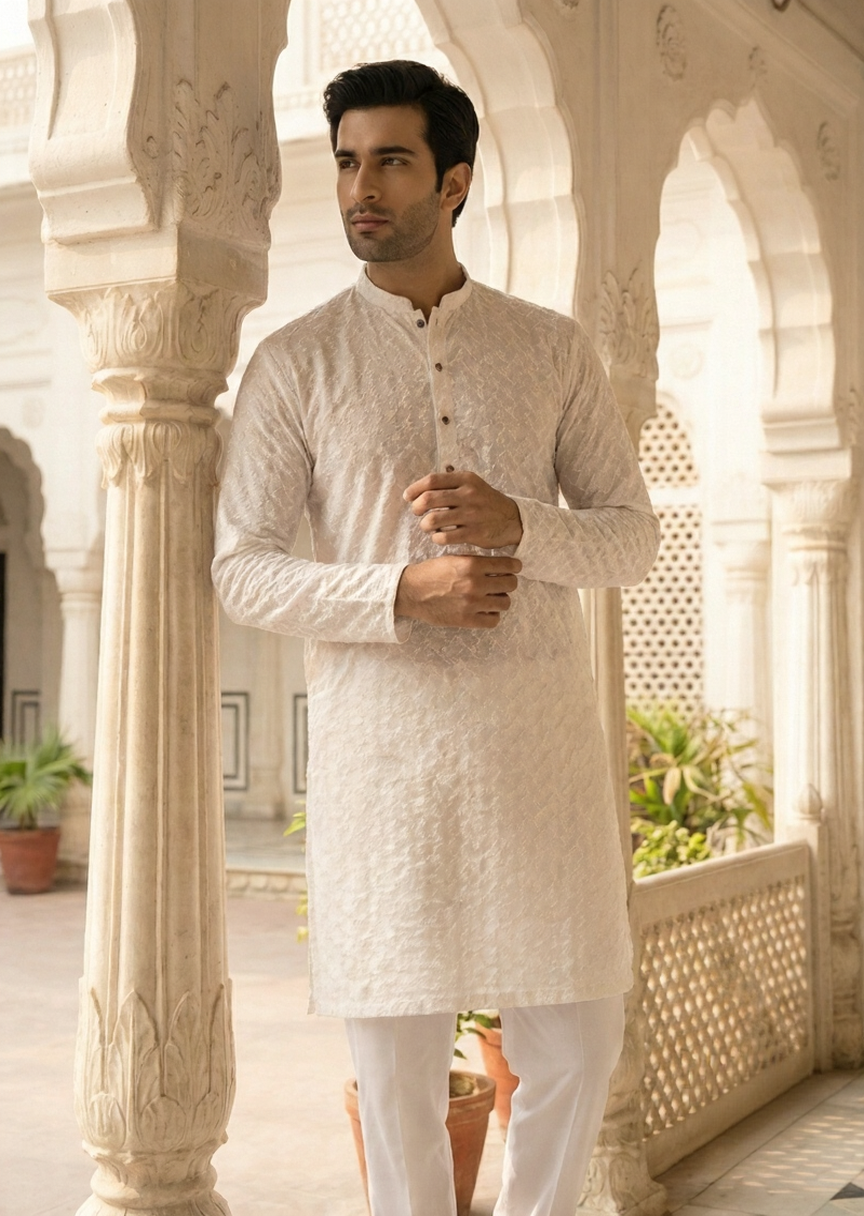 chikankari cotton Kurta in White