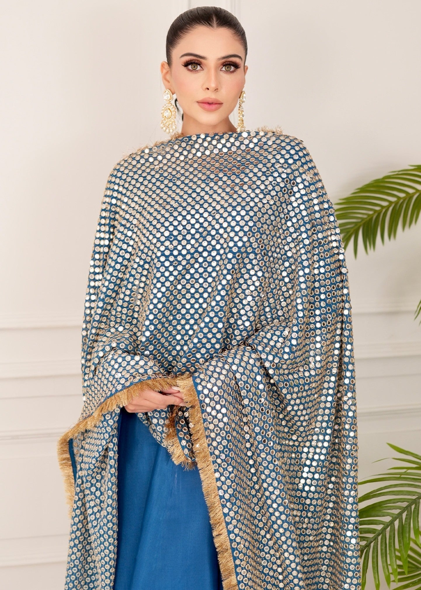 kattan silk Pishwas in Teal