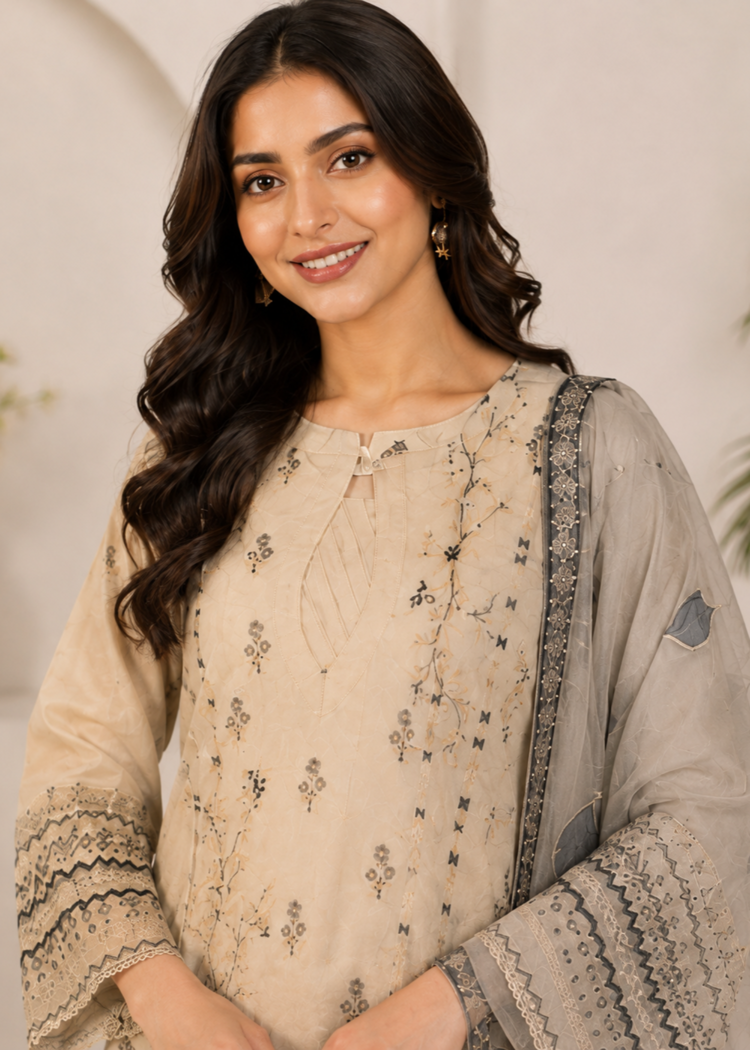 lawn Kurta Set in Bone