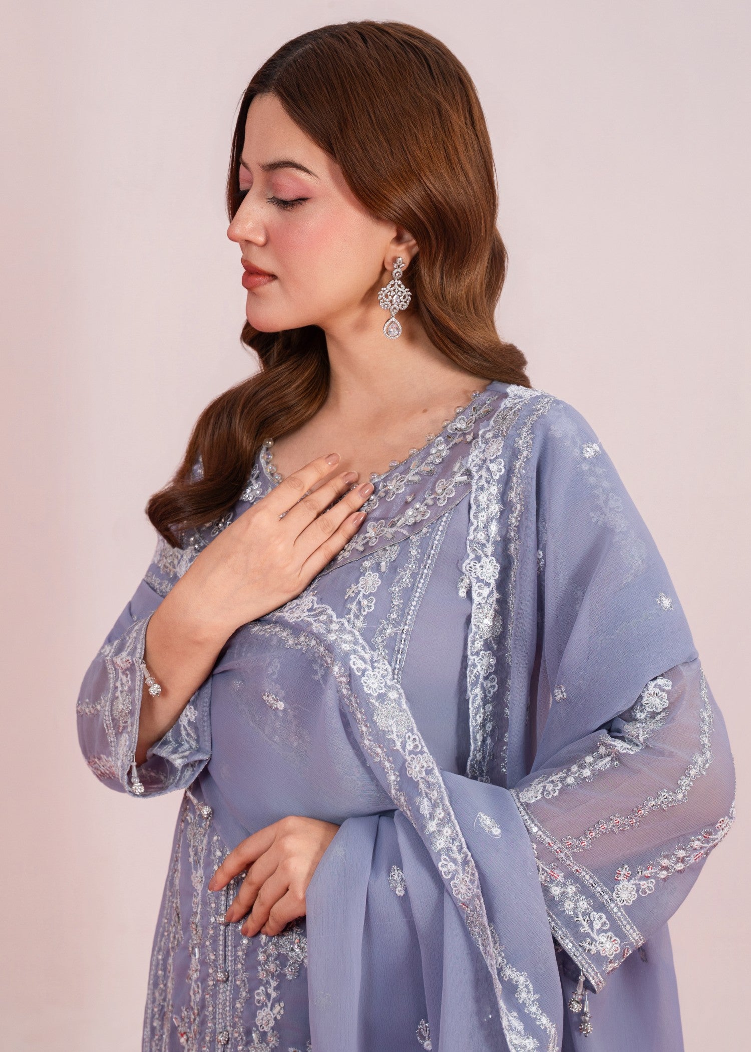 chiffon Pishwas in Bluebell