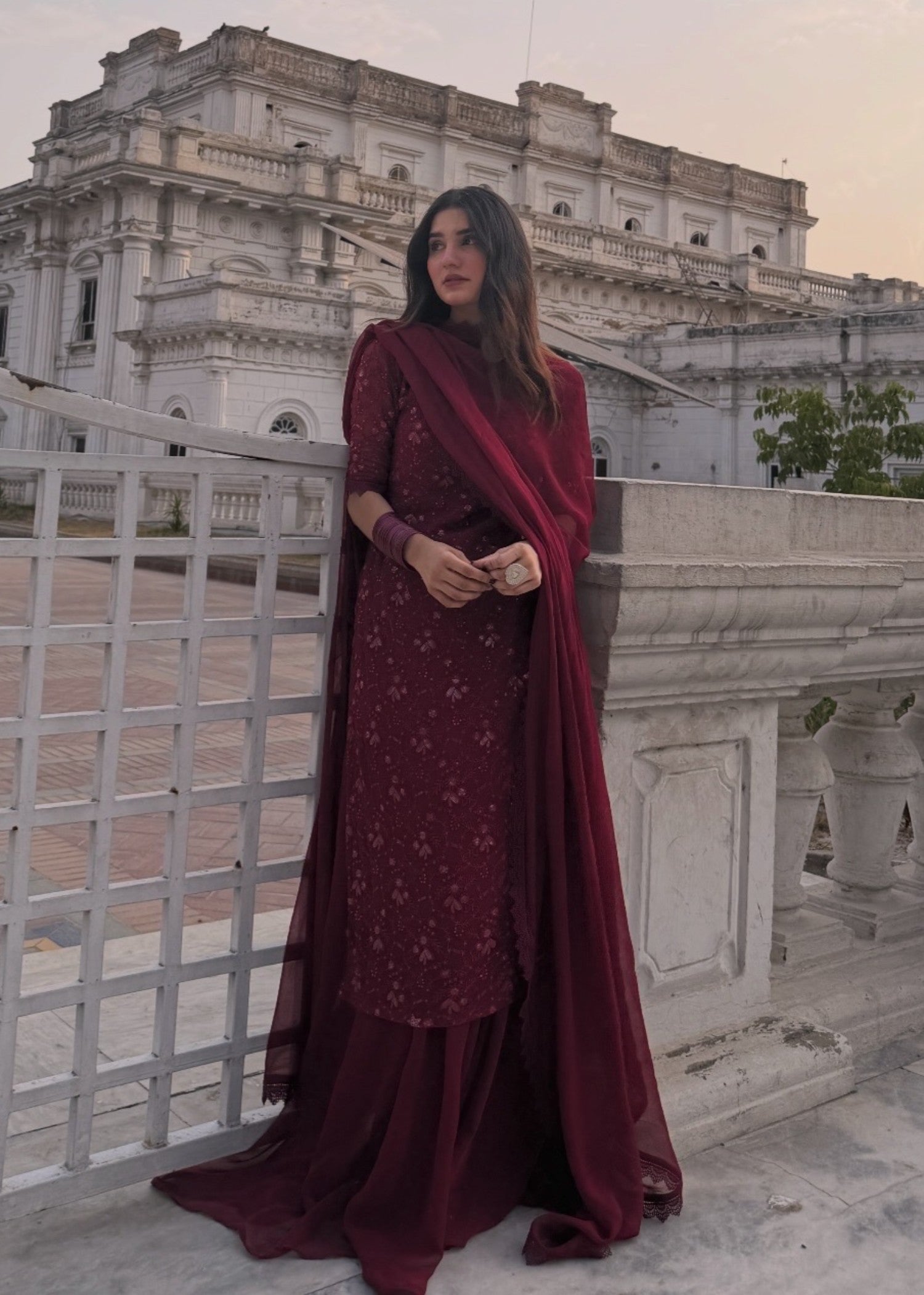 bemberg crinkle chiffon Sharara in Maroon