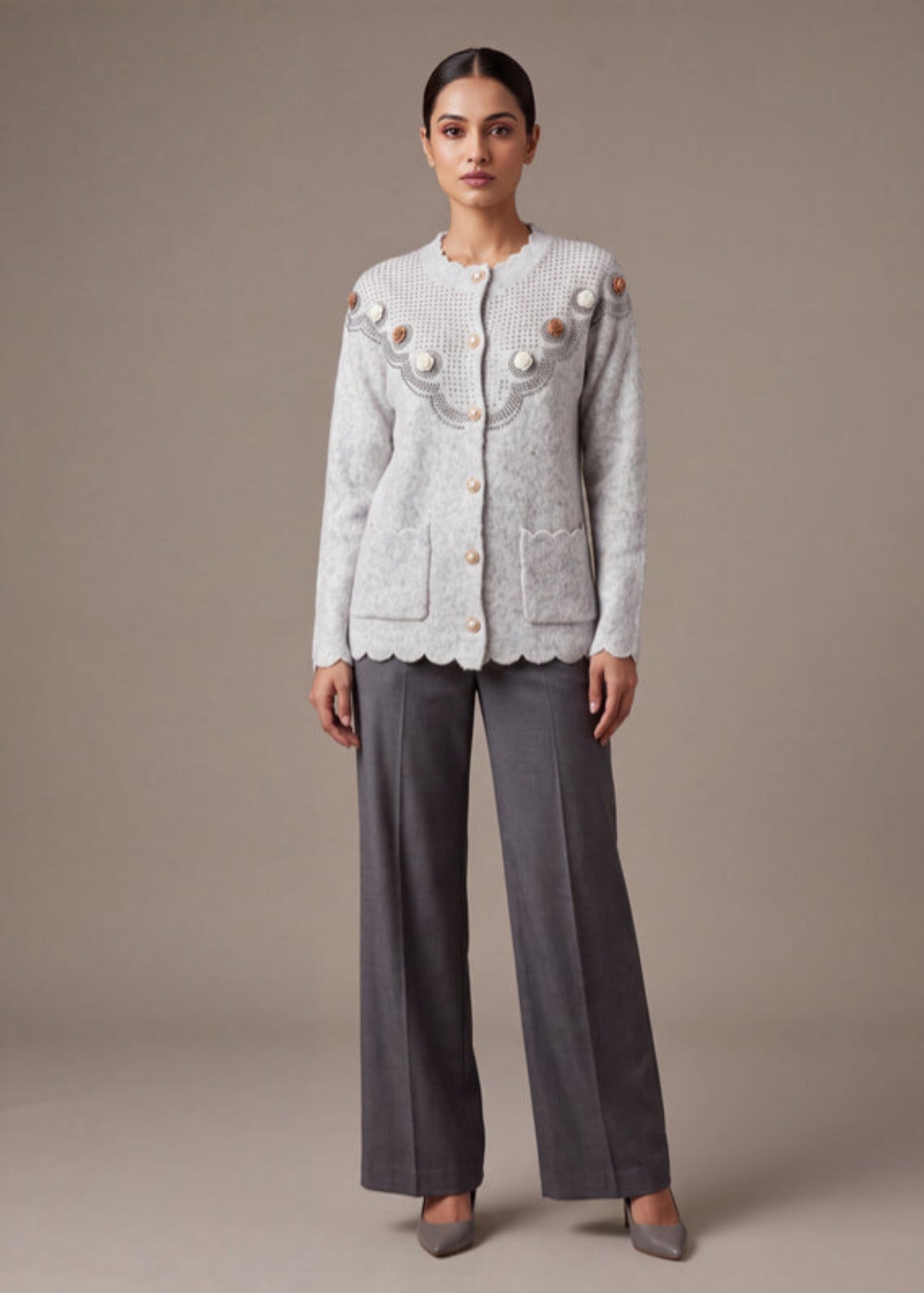 wool Cardigan in Light grey