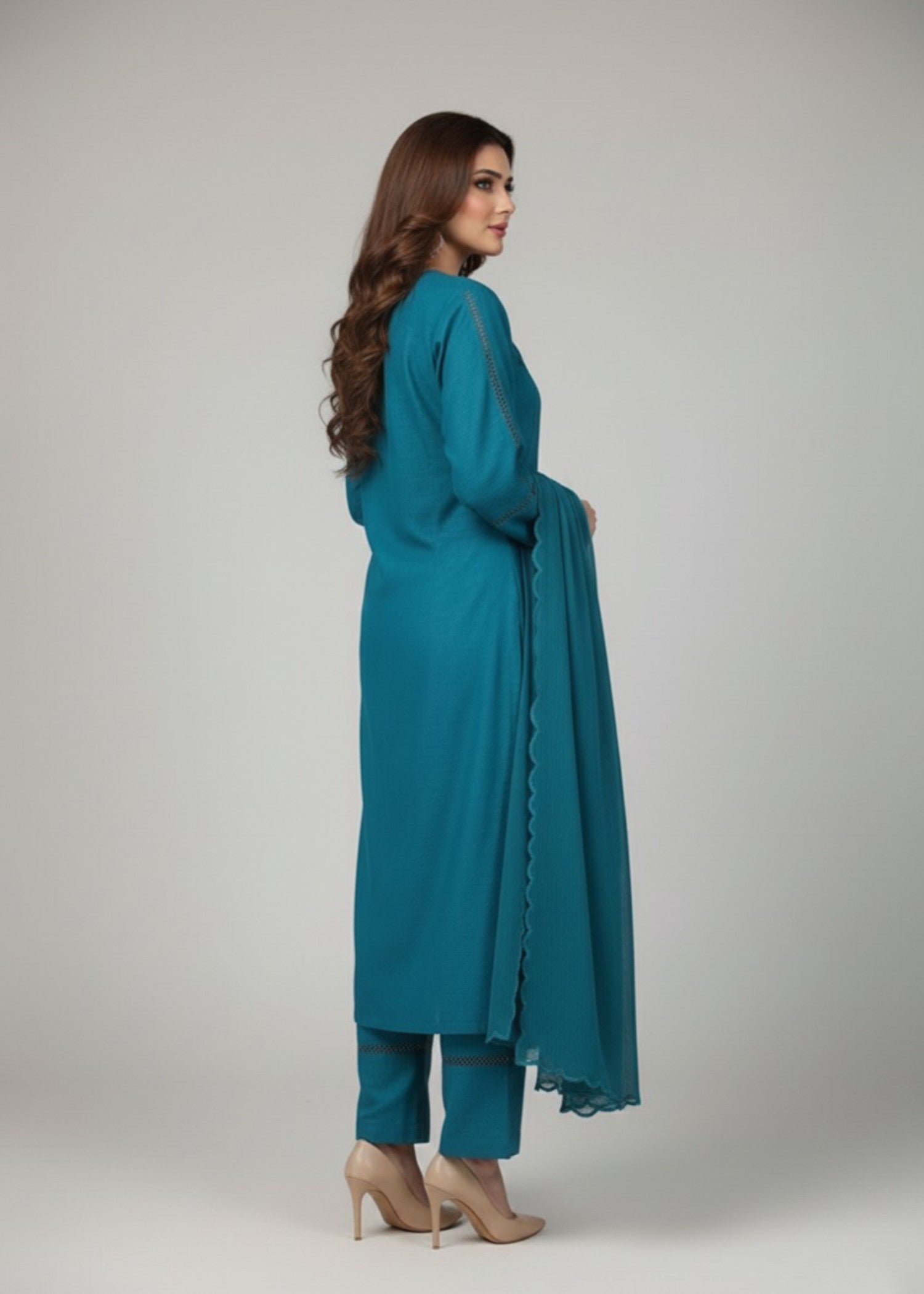 korean raw silk Kurta Set in Teal