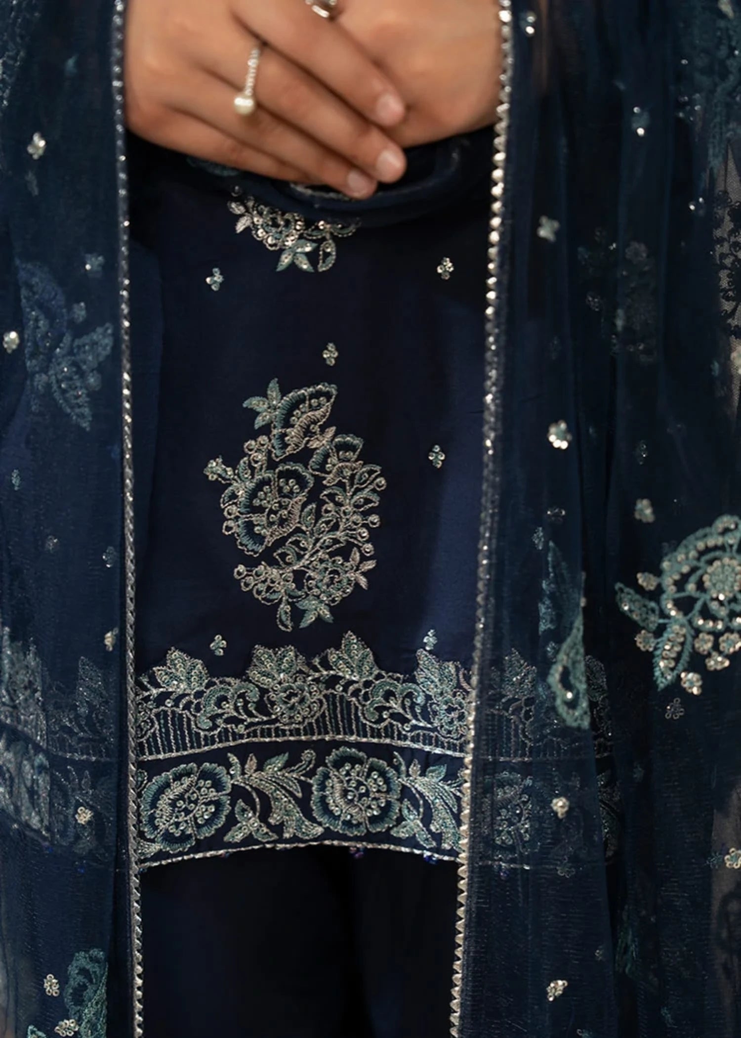 cambric Gharara in Navy blue