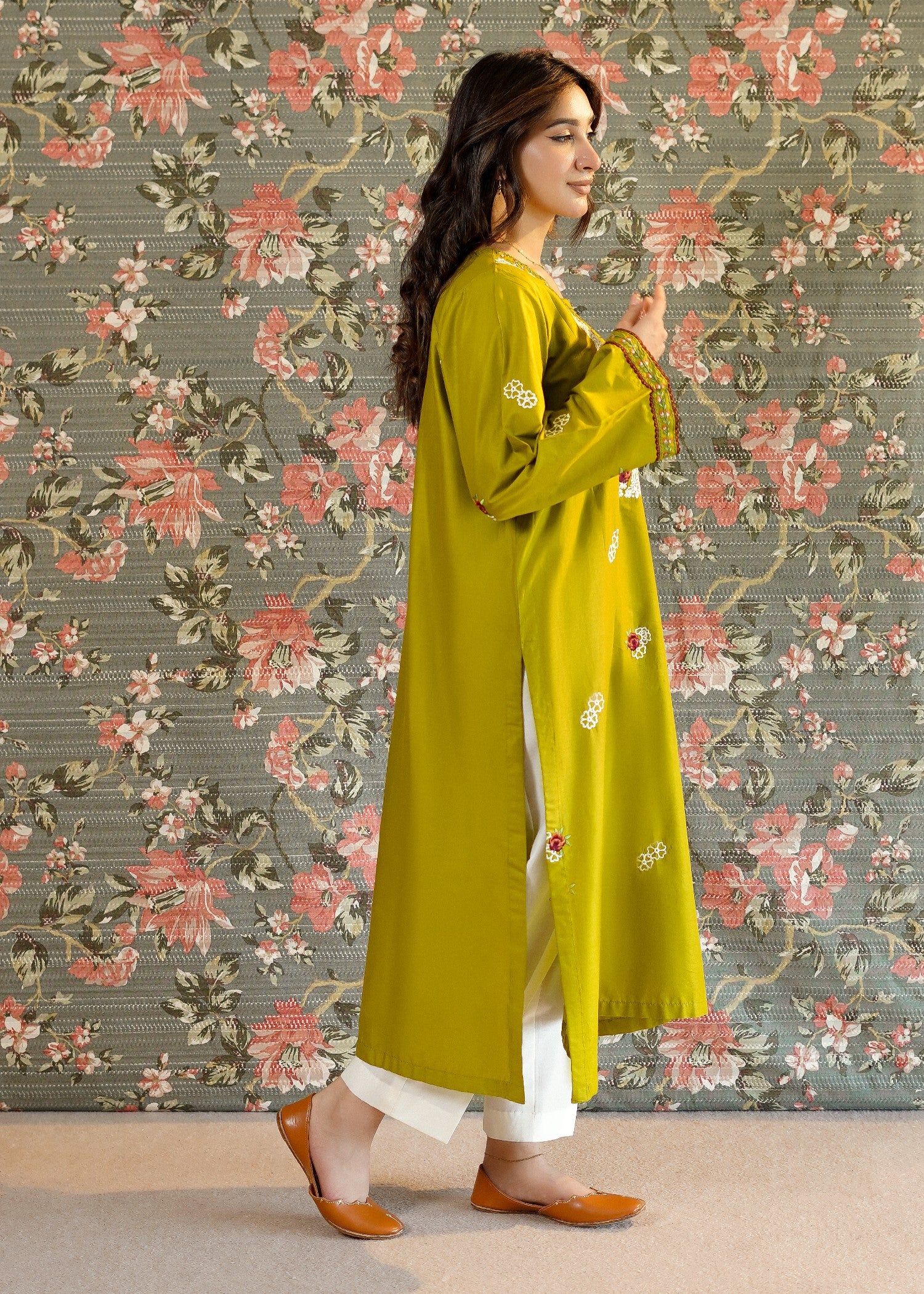 lawn Kurti in Olive green