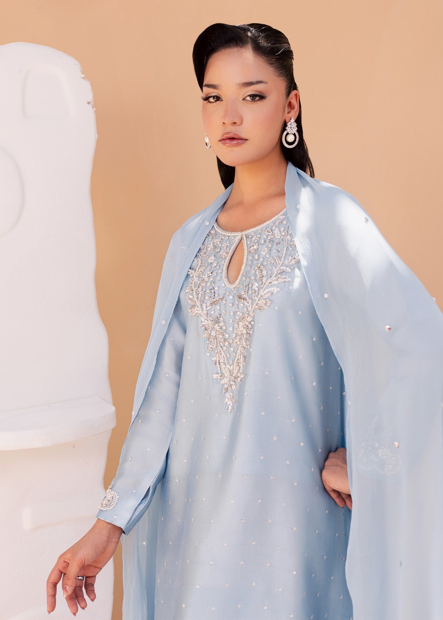 tussar silk Kaftan in Cloud blue