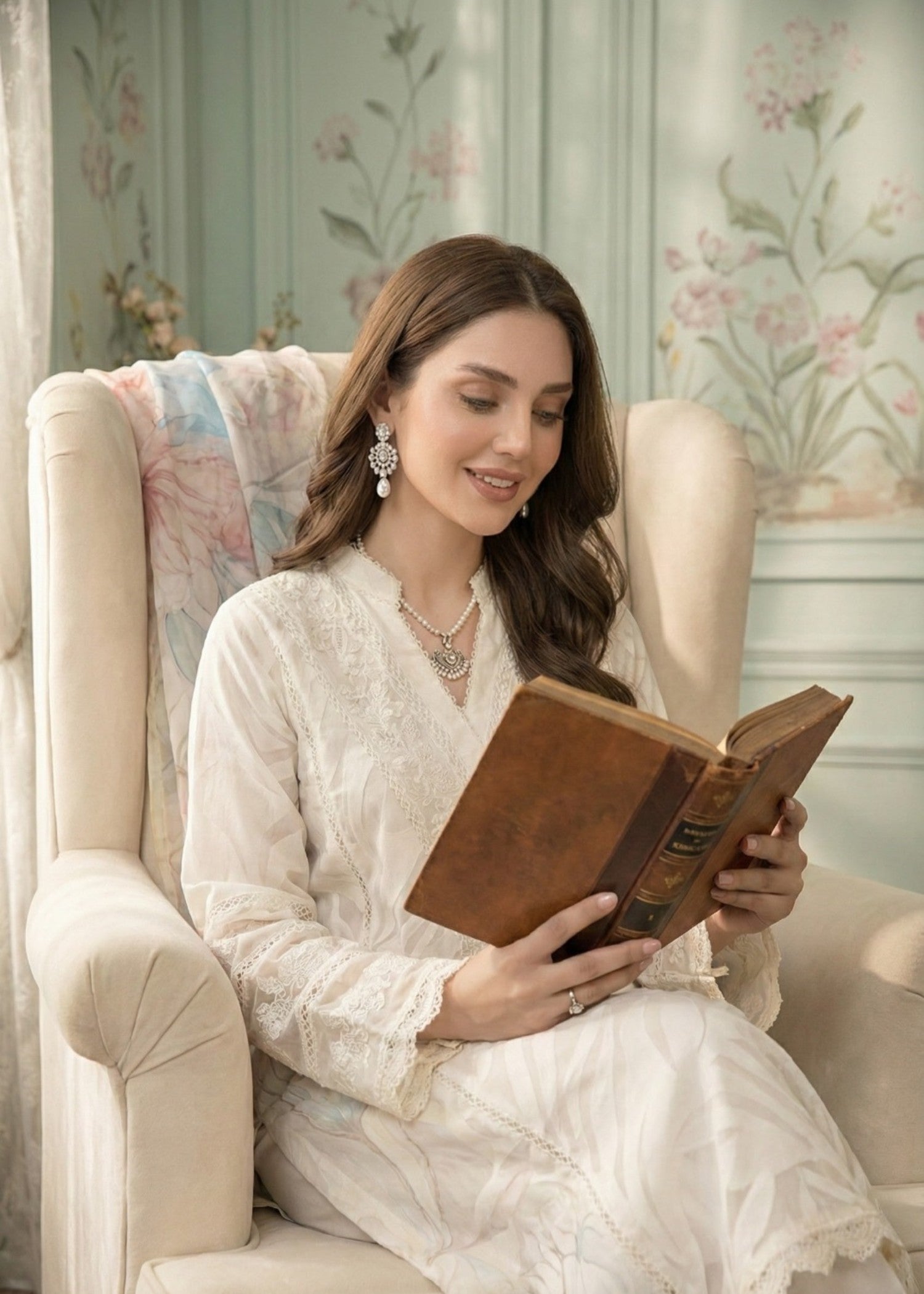 jacquard organza Kurta Set in Light yellow