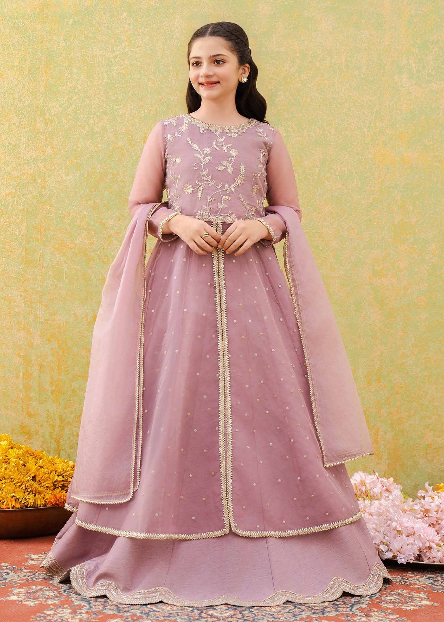 organza Lehenga in Lilac