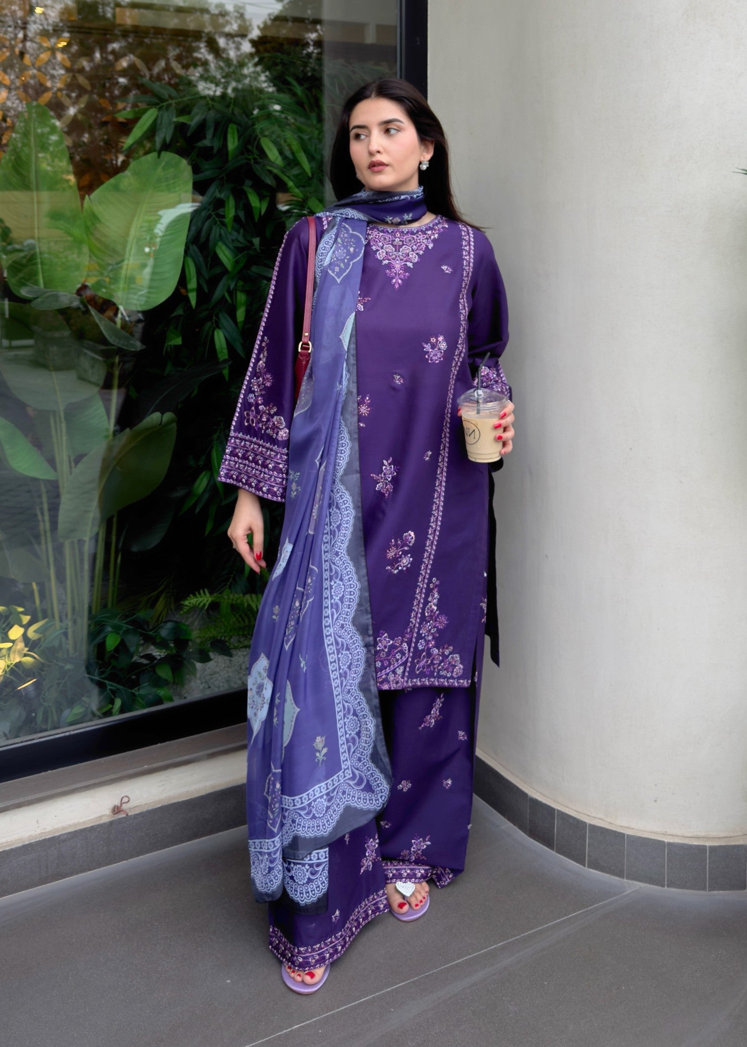 cotton Kurta Set in Purple rain