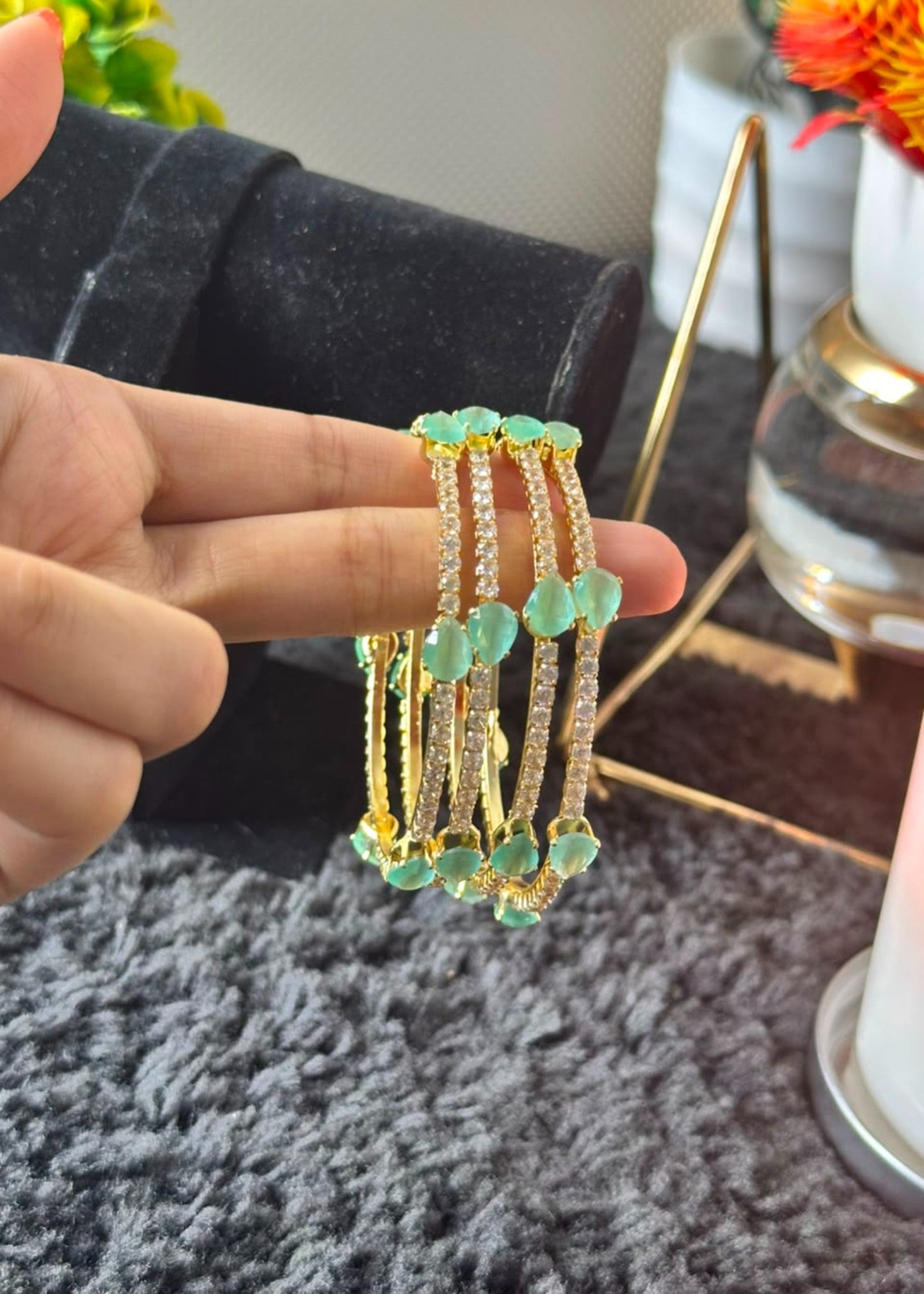 Bangles in Gold, mint green Color by - Trendy Women Bangles YSU8573