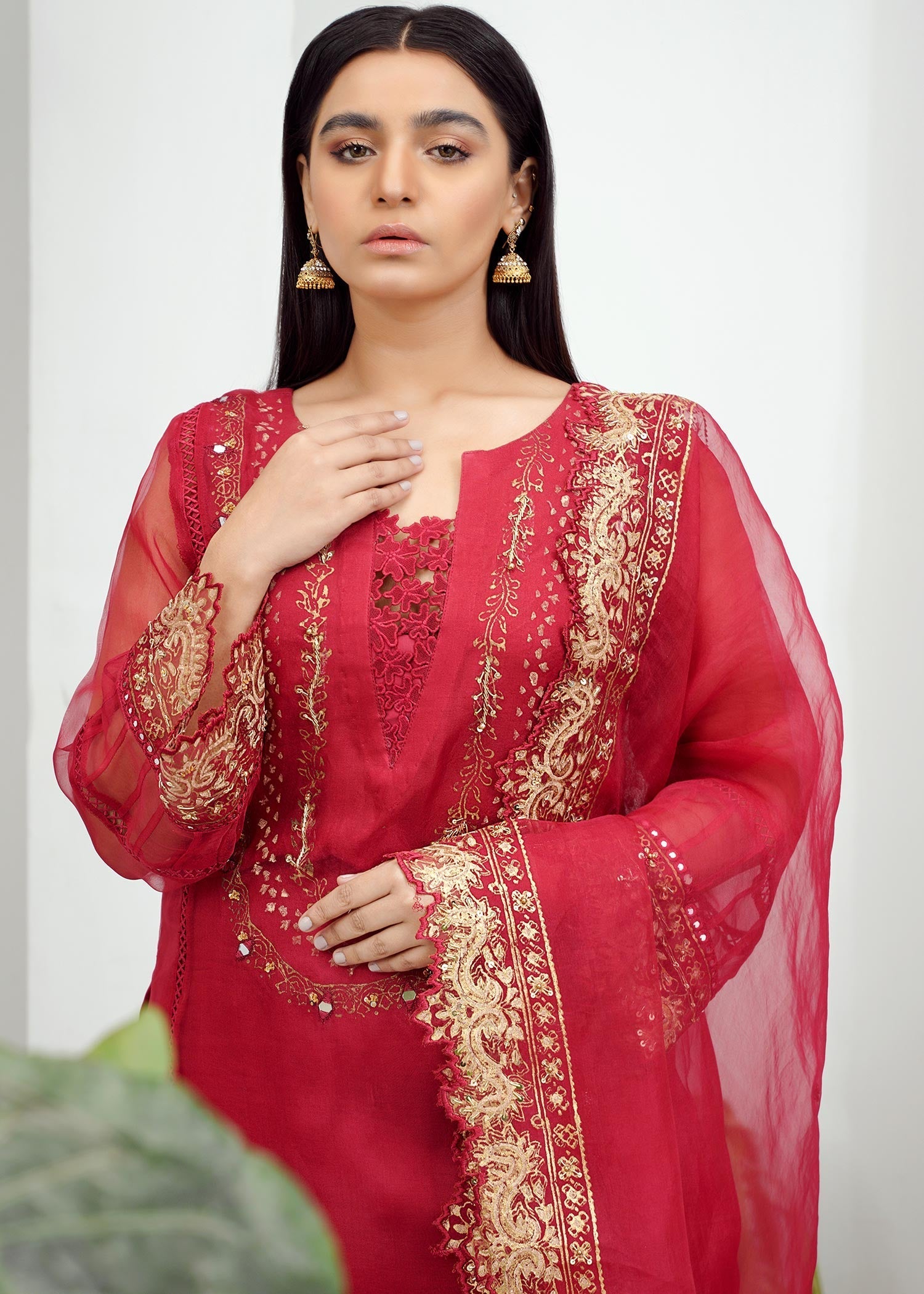organza Kurta Set in Cherry red