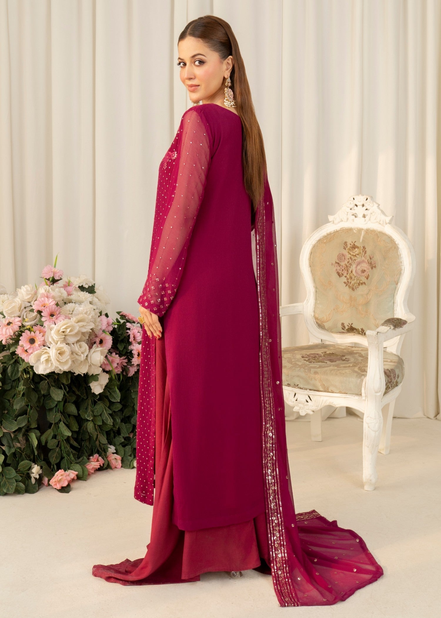 chiffon Sharara in Hot pink