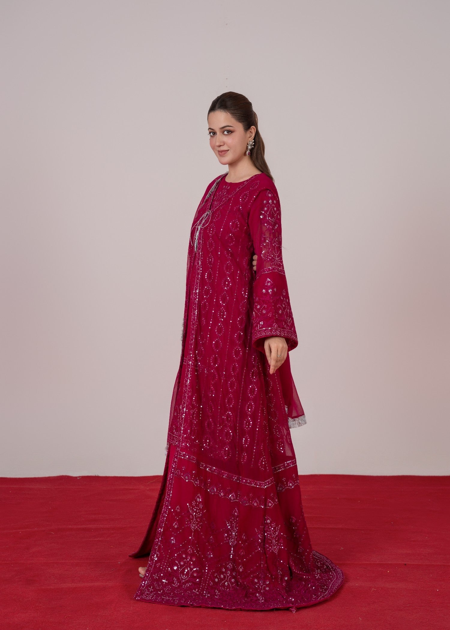 chiffon Gown in Hot pink red