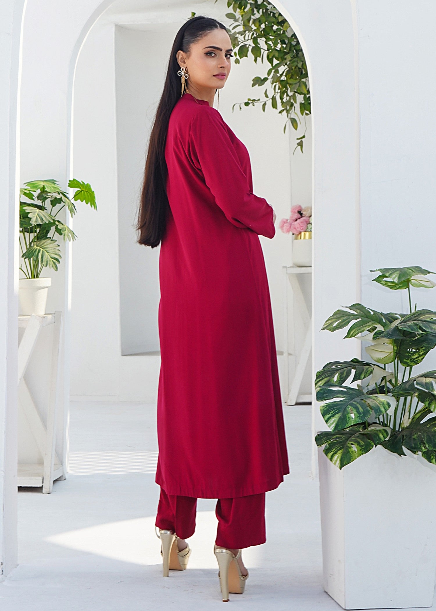 silk georgette Co Ord Sets in Maroon