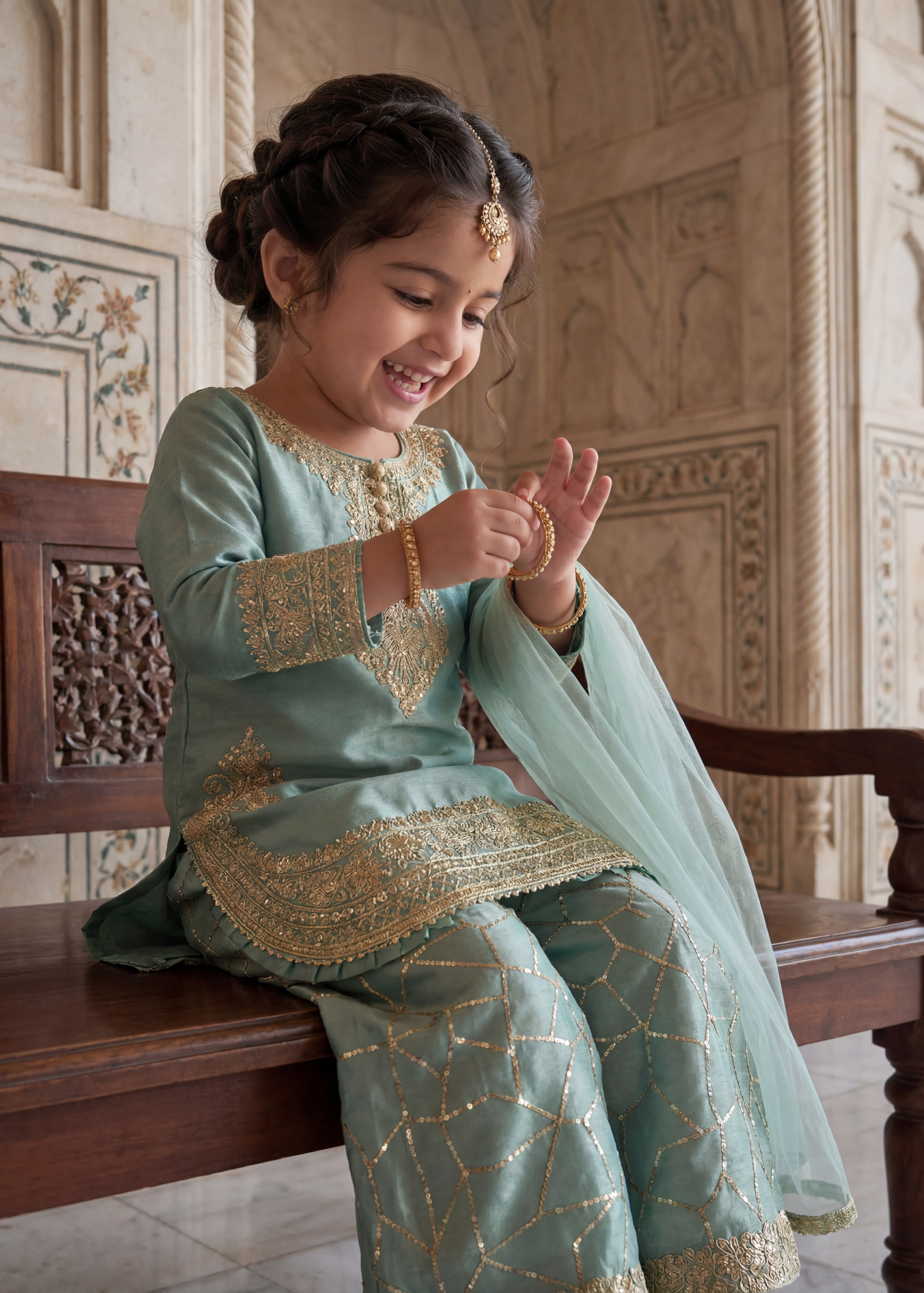 tissue silk Kurta Set in Pistachio green