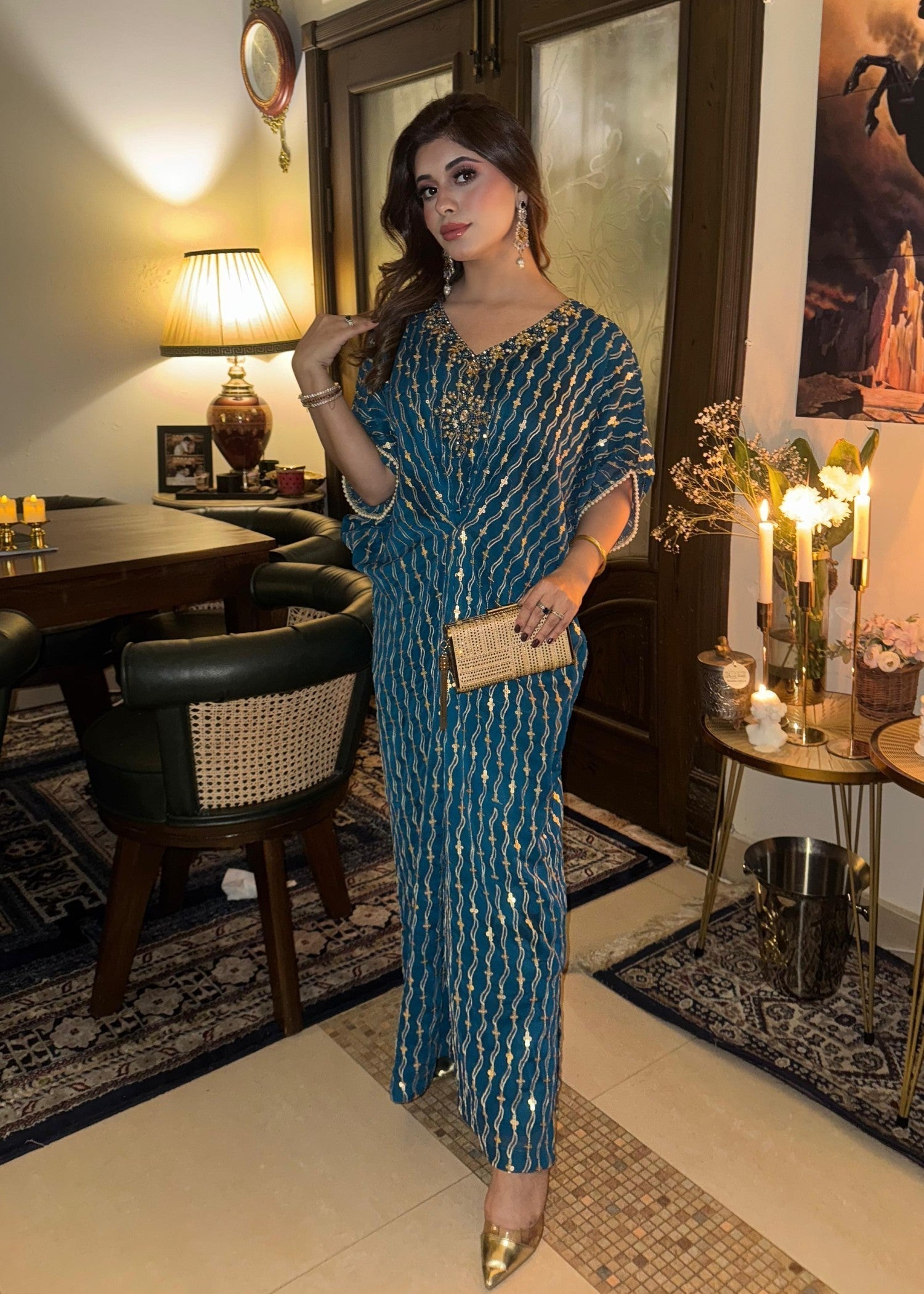 chiffon Kaftan in Teal