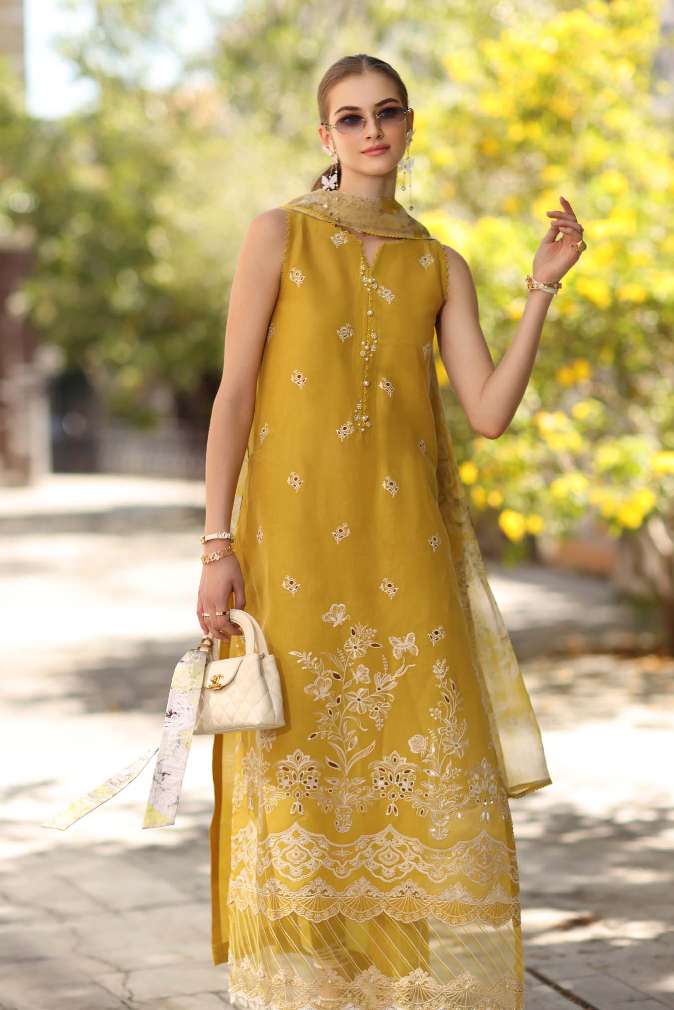 Noor Eid Luxe Printskhaas Lawn – D1 - B - Mango Yellow