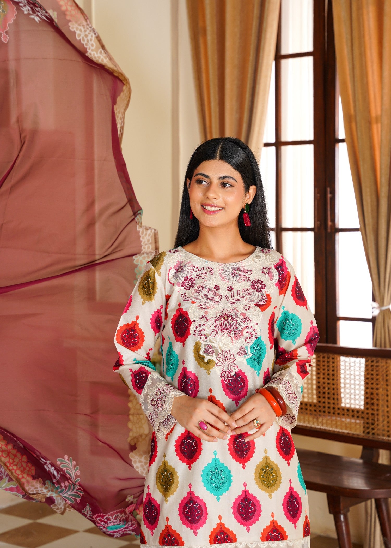 lawn Kurta Set in Champagne