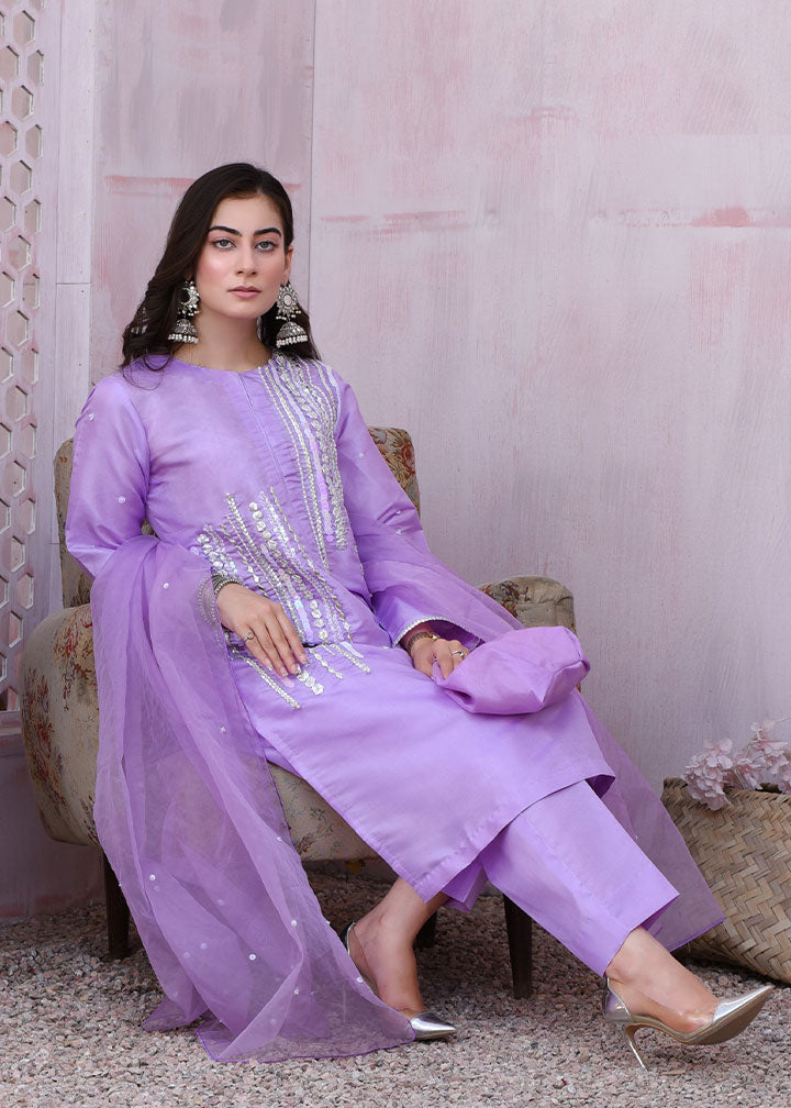 viscose thai silk Kurta Set in Lavender