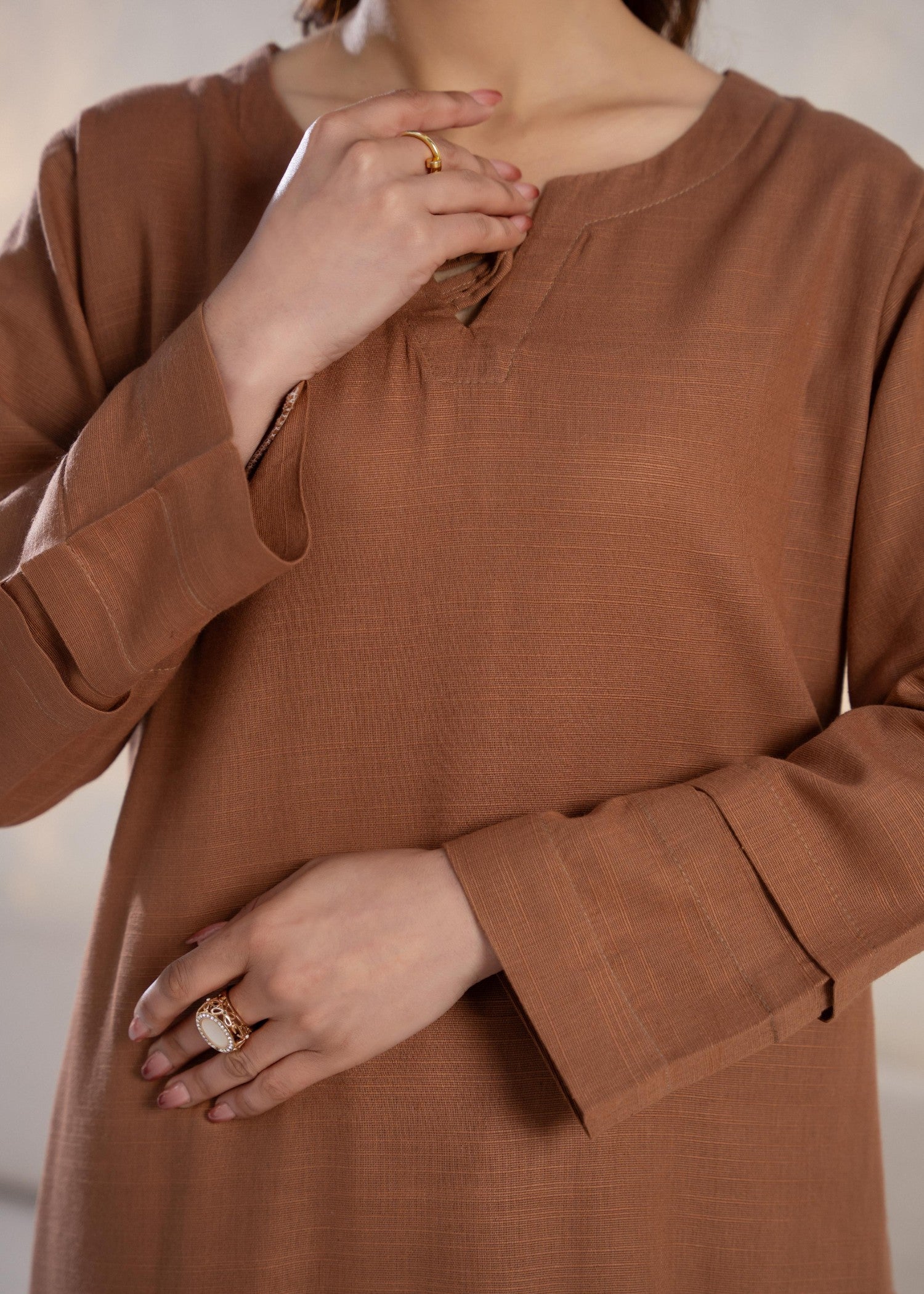 slub khaddar Kurta Set in Coffee brown