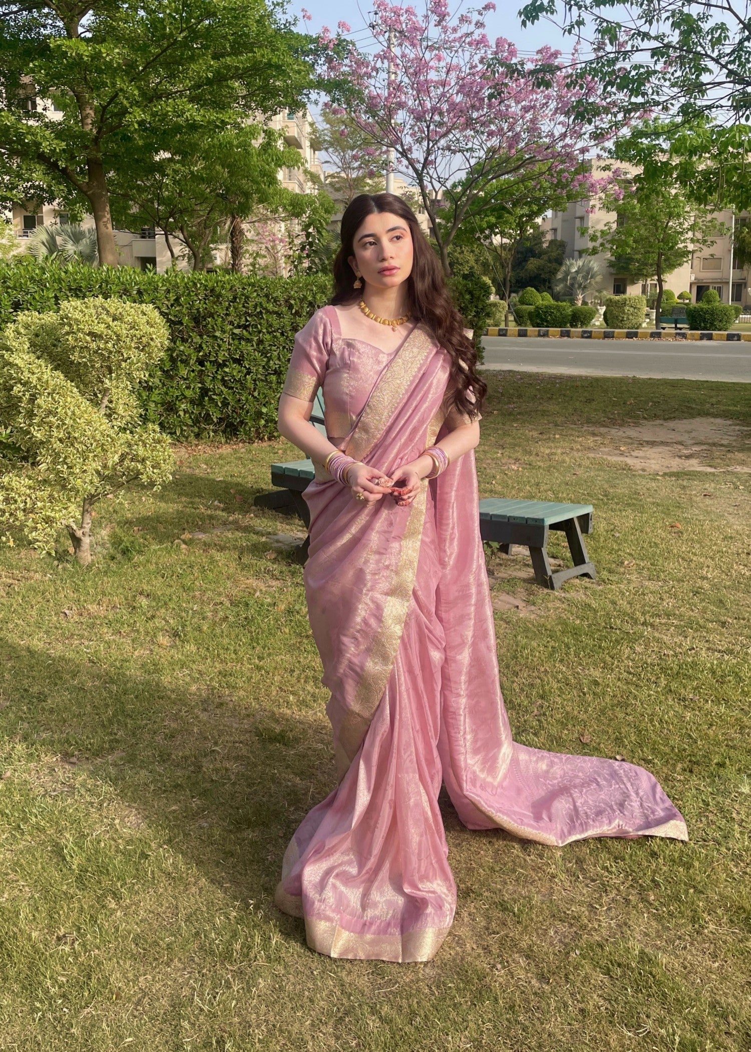 silk tissue Saree in Lilac