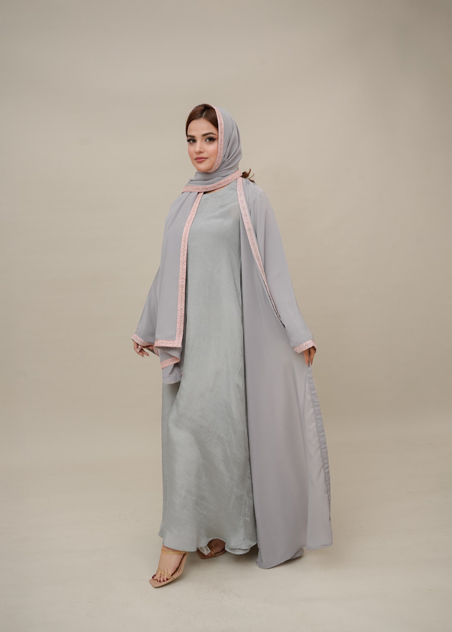 crepe silk Abaya in Grey