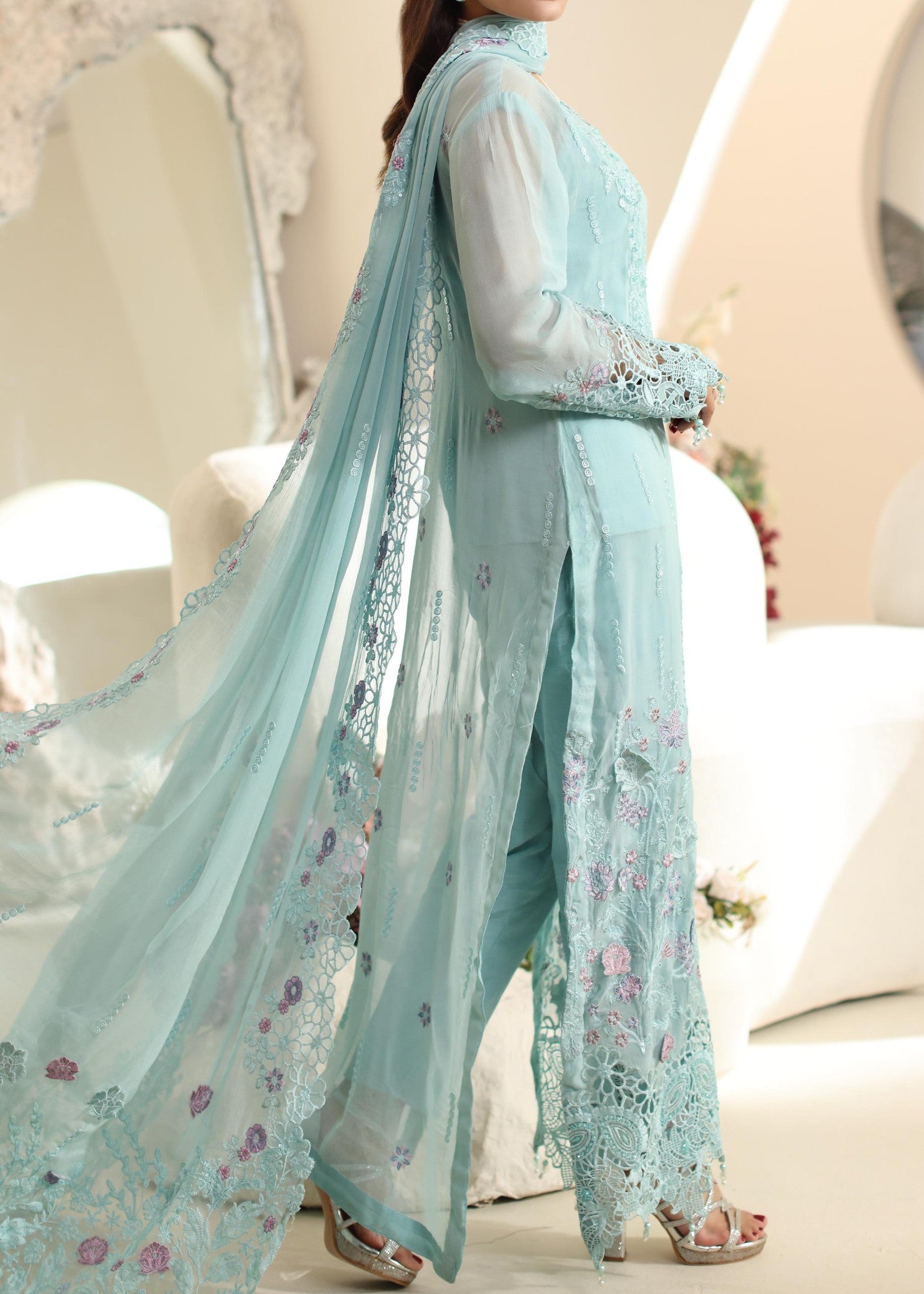 chiffon Unstitched in Ice blue