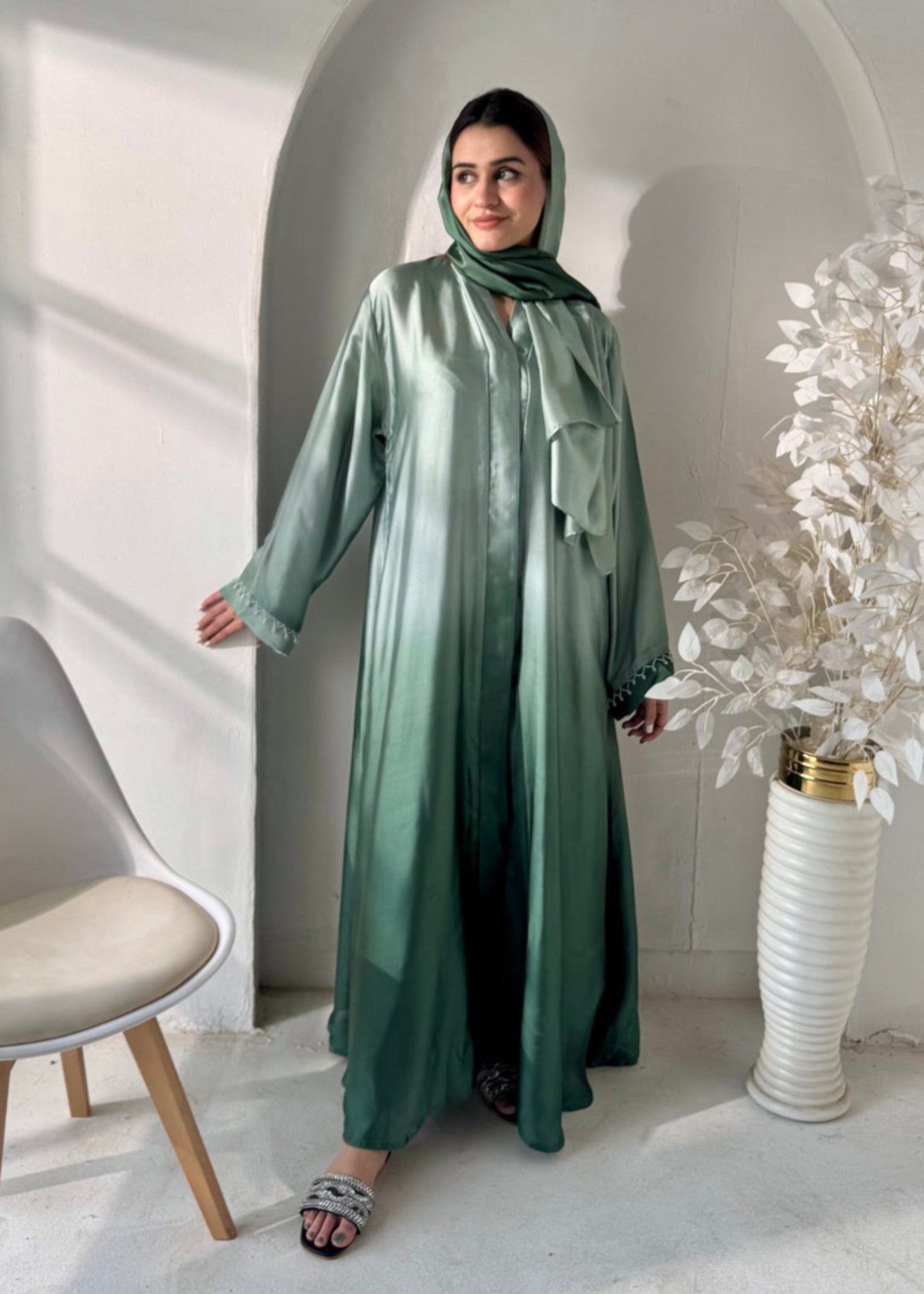 silk Abaya in Pine green