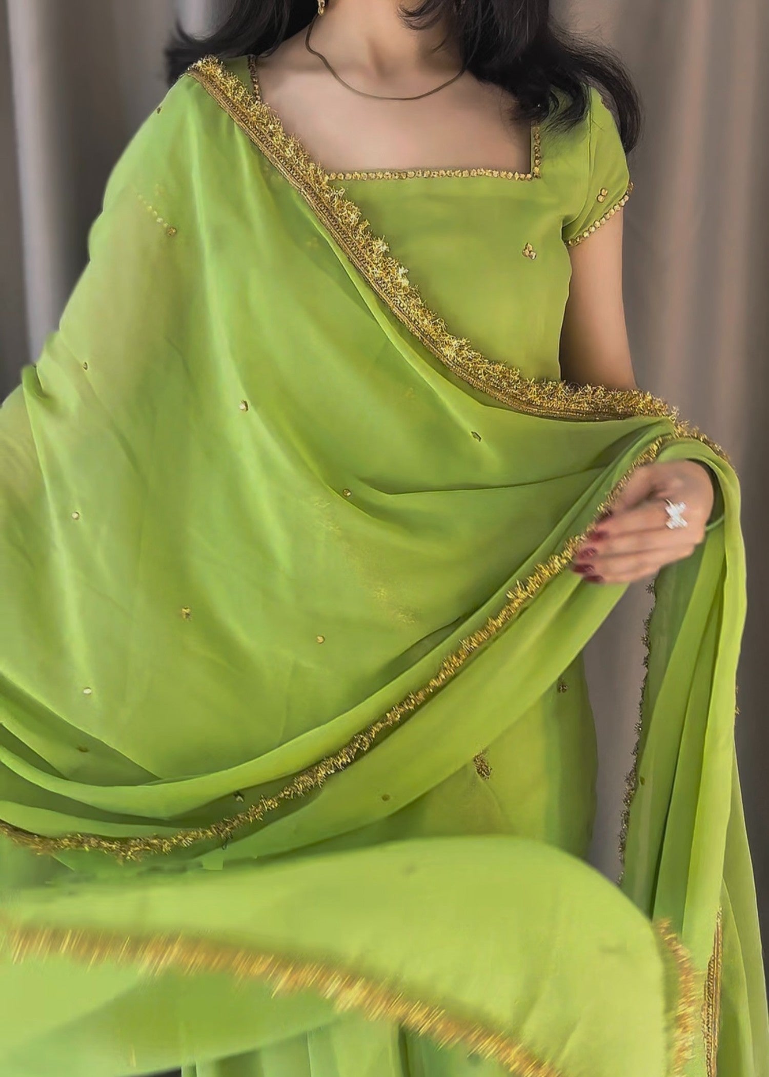 lawn Sharara in Herb green
