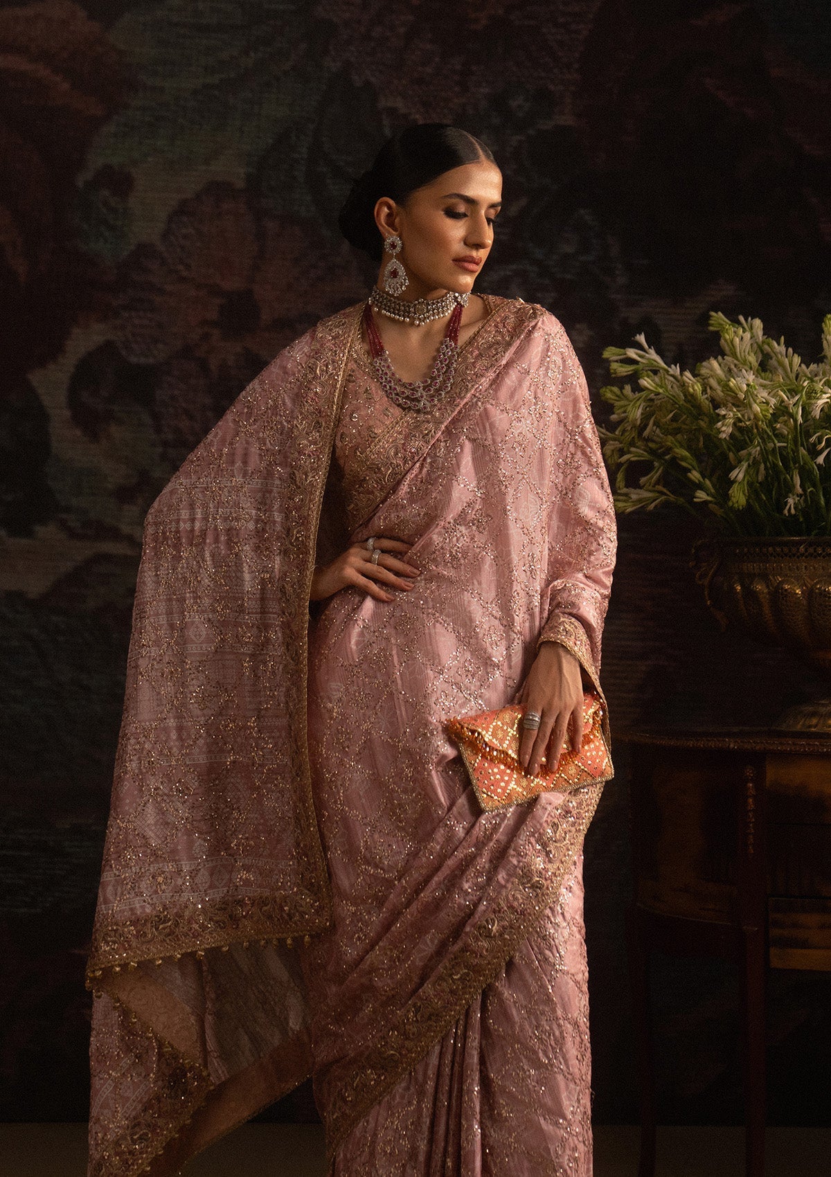 jamawar Unstitched in Pink