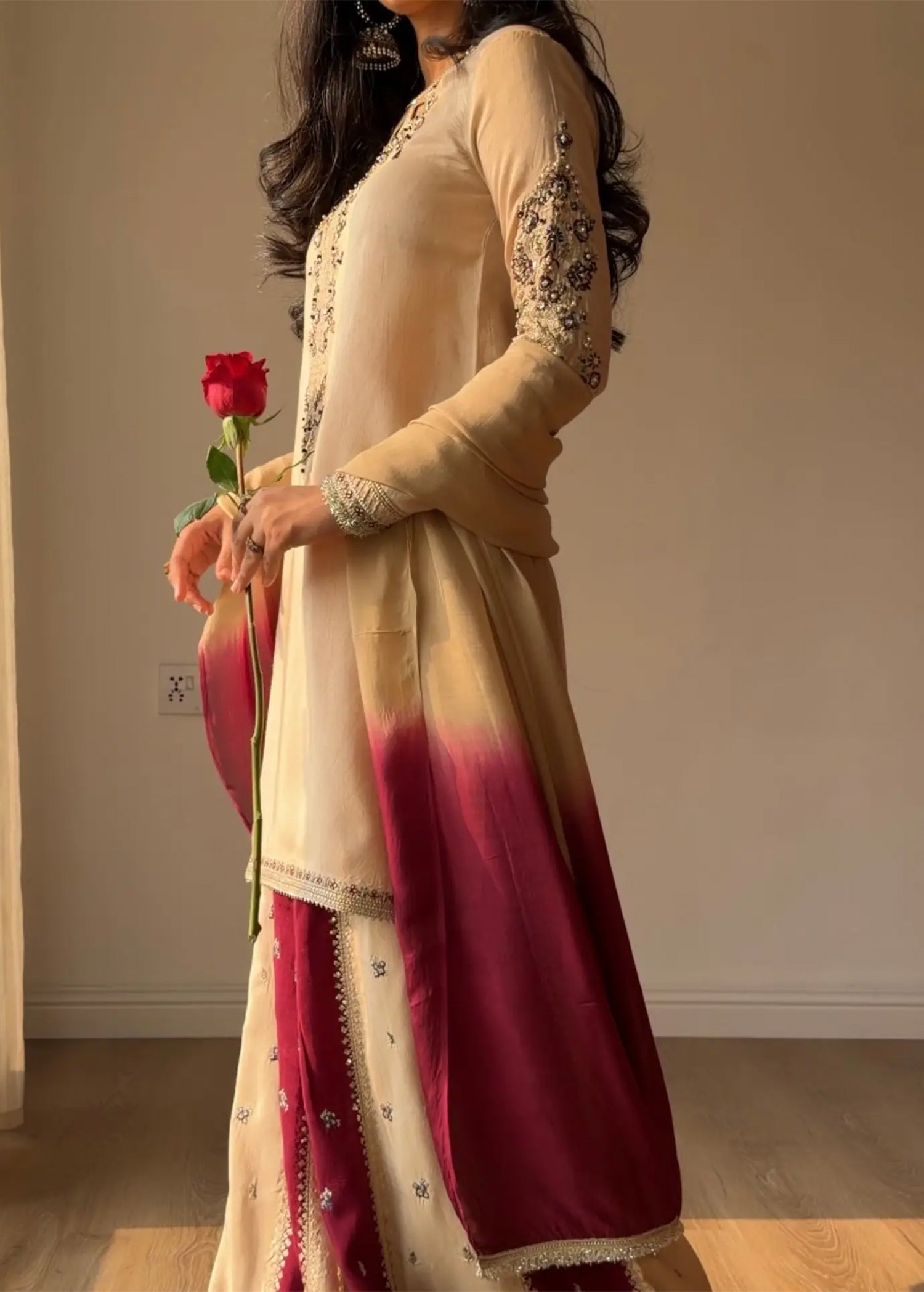 raw silk Sharara in Ivory