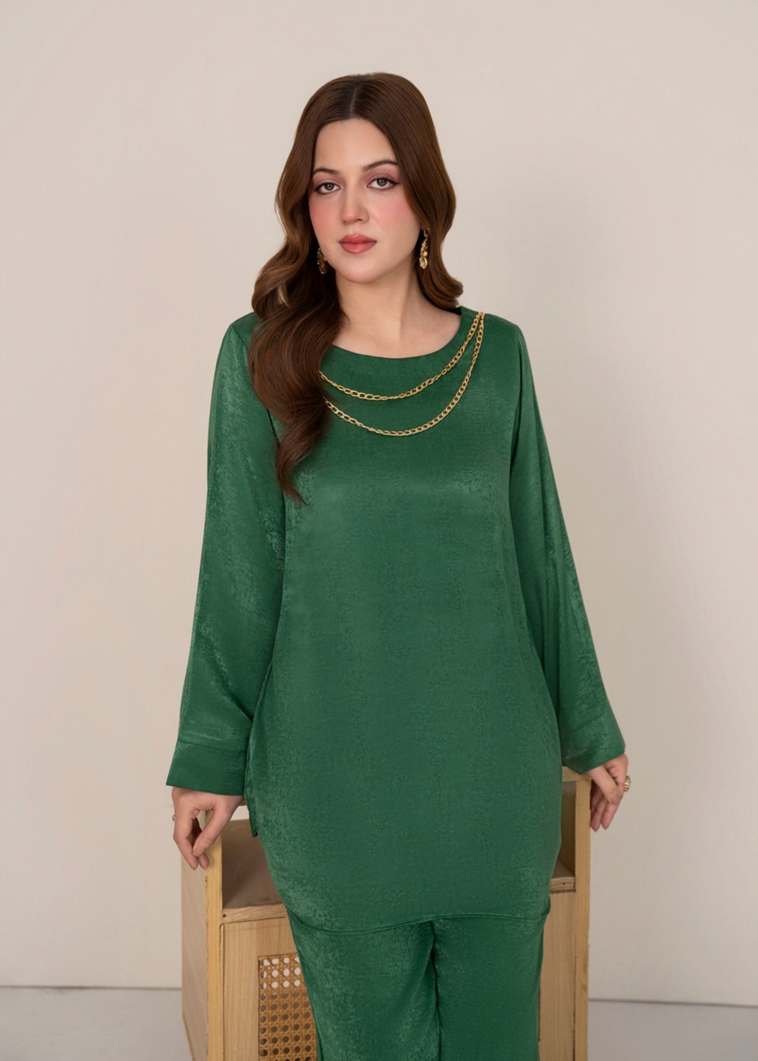 silk satin velvet Co ord Sets in Jade green
