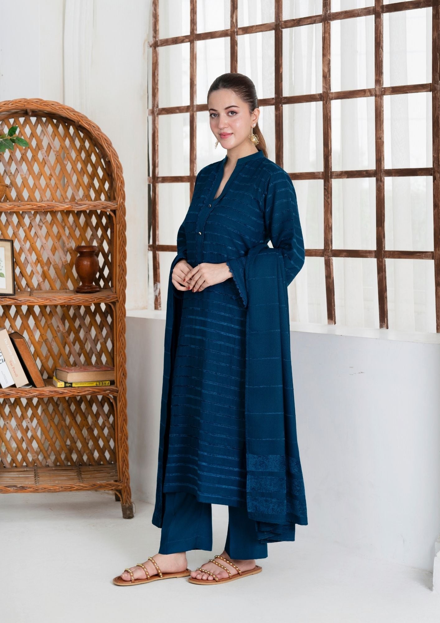 dhanak wool Kurta Set in Prussian blue