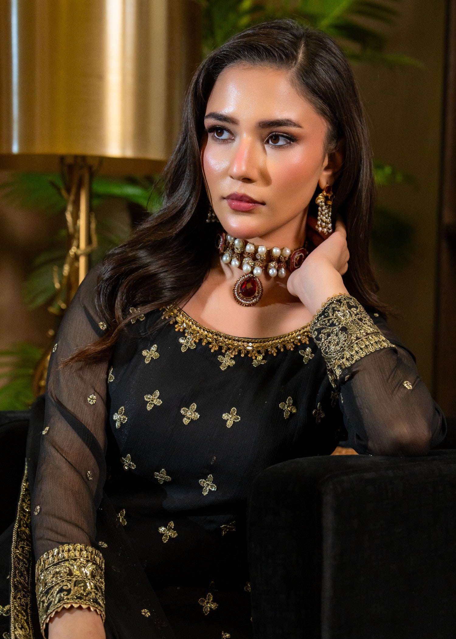 crinkle chiffon Maxi in Black