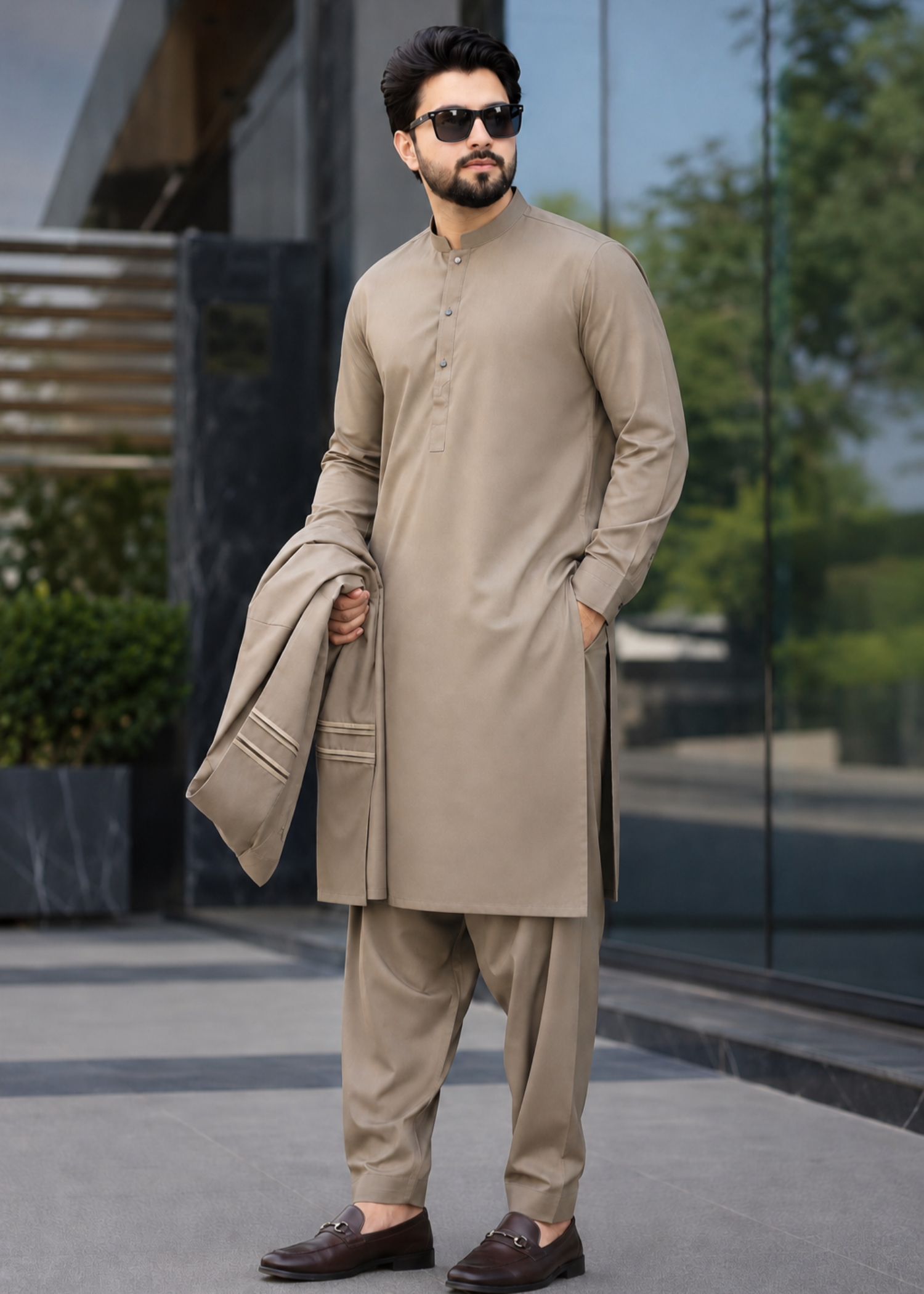 wash & wear Prince Coat in Beige by The Great Masters (TGM)