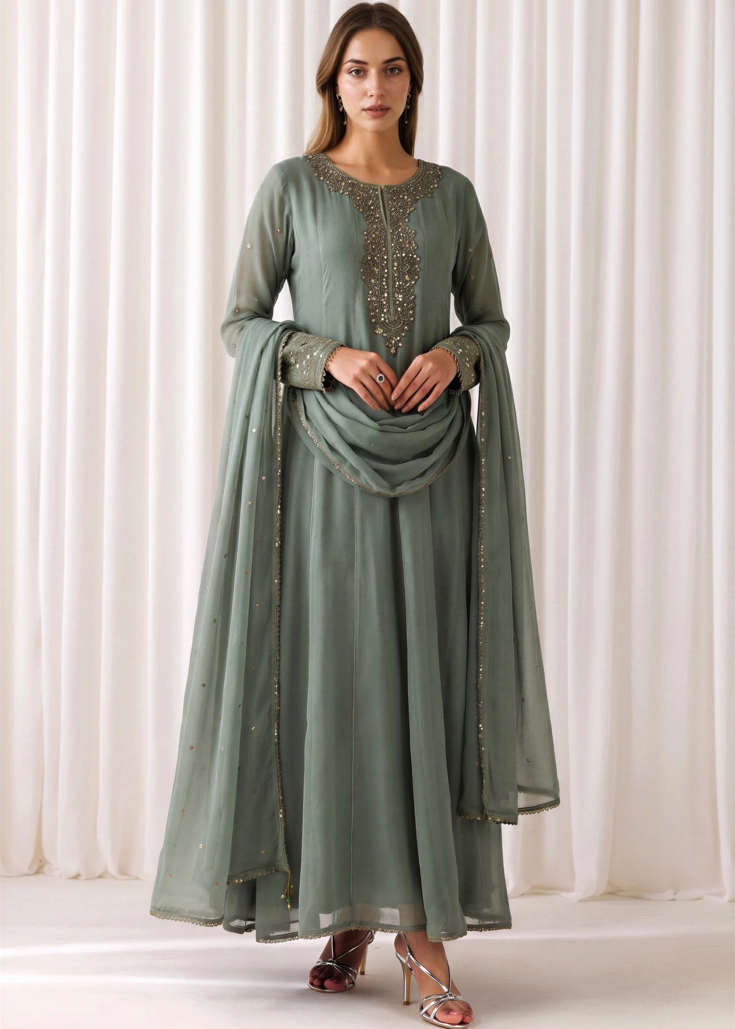chiffon Maxi in Moss green