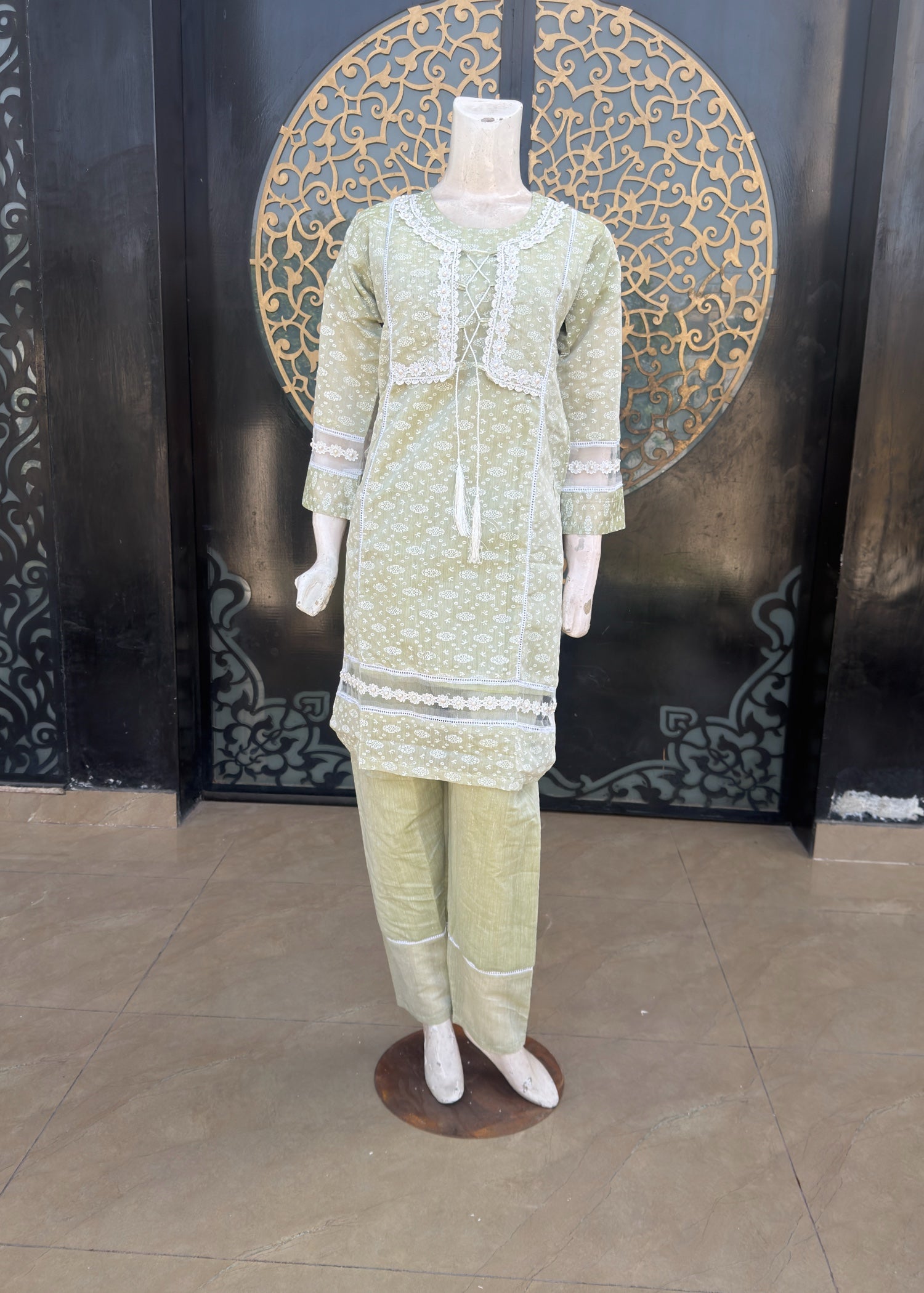 paper lawn Kurta Set in Sage green