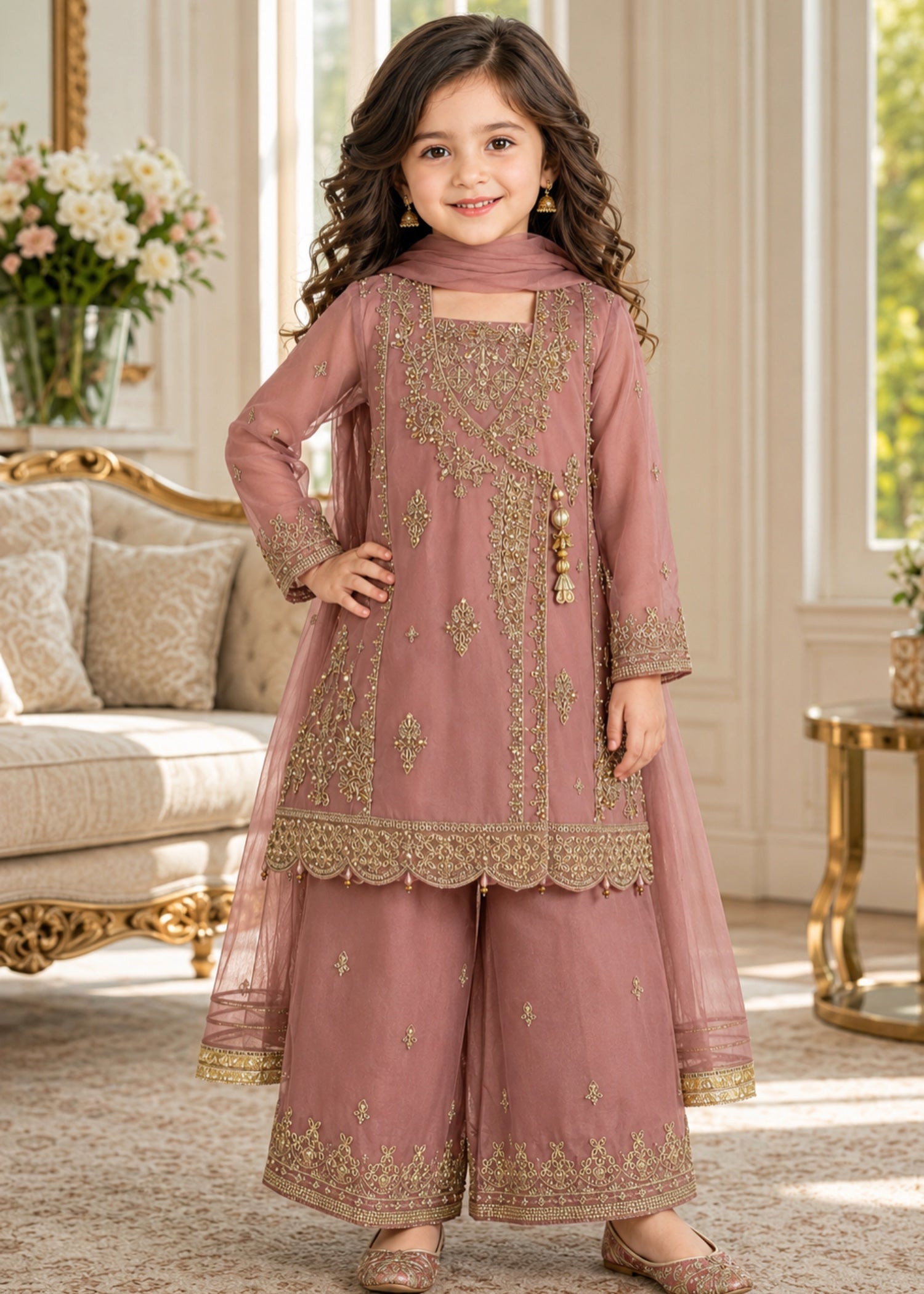 organza Angrakha in Petal pink